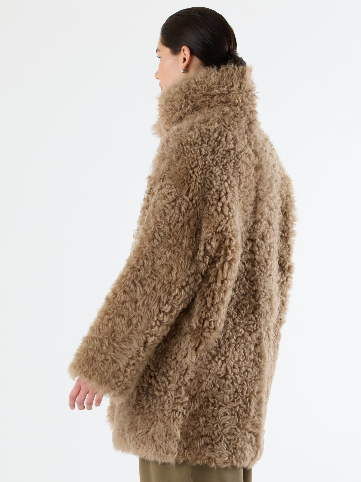 Relaxed Fit Curly Shearling Coat