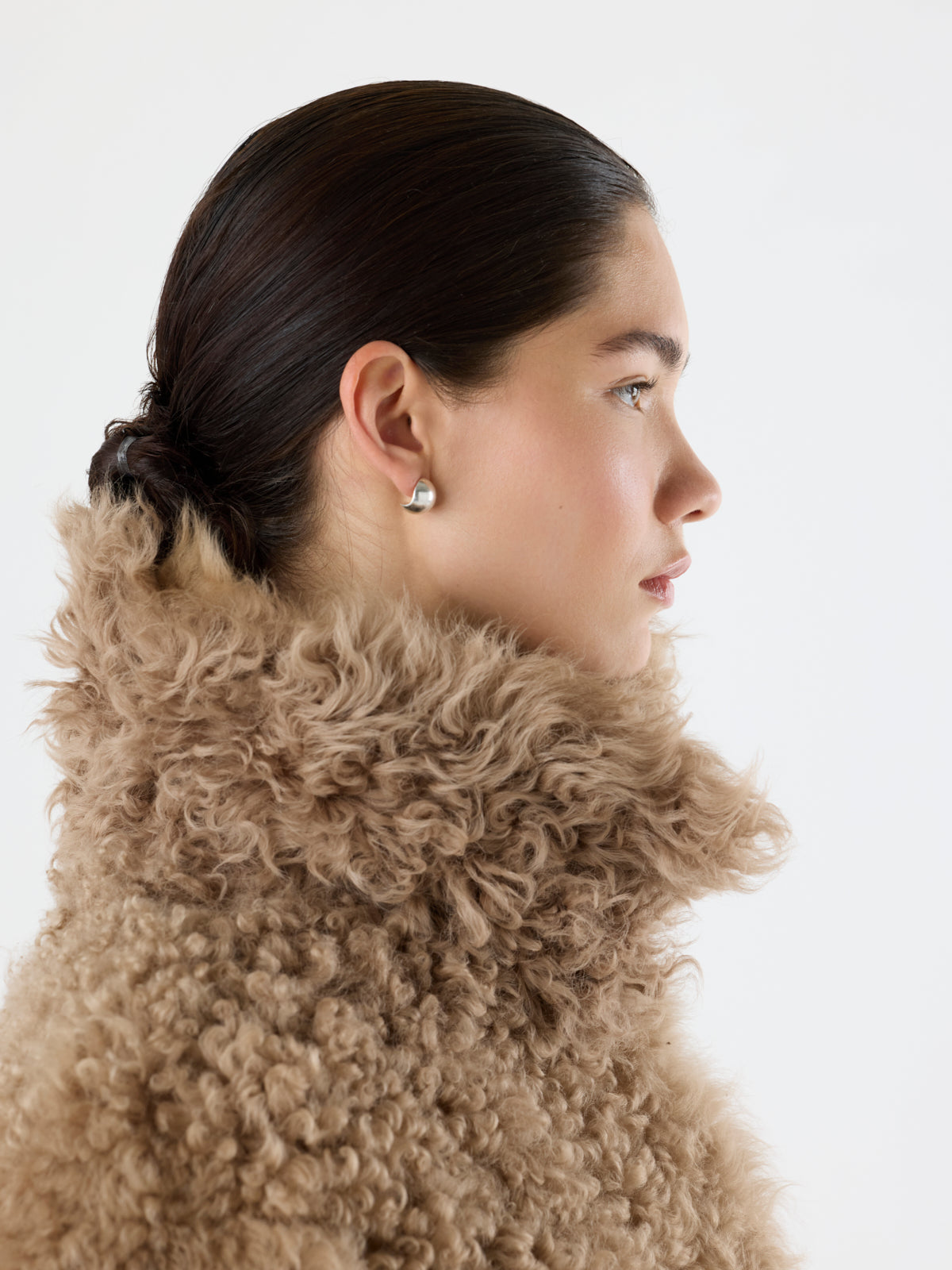 Relaxed Fit Curly Shearling Coat