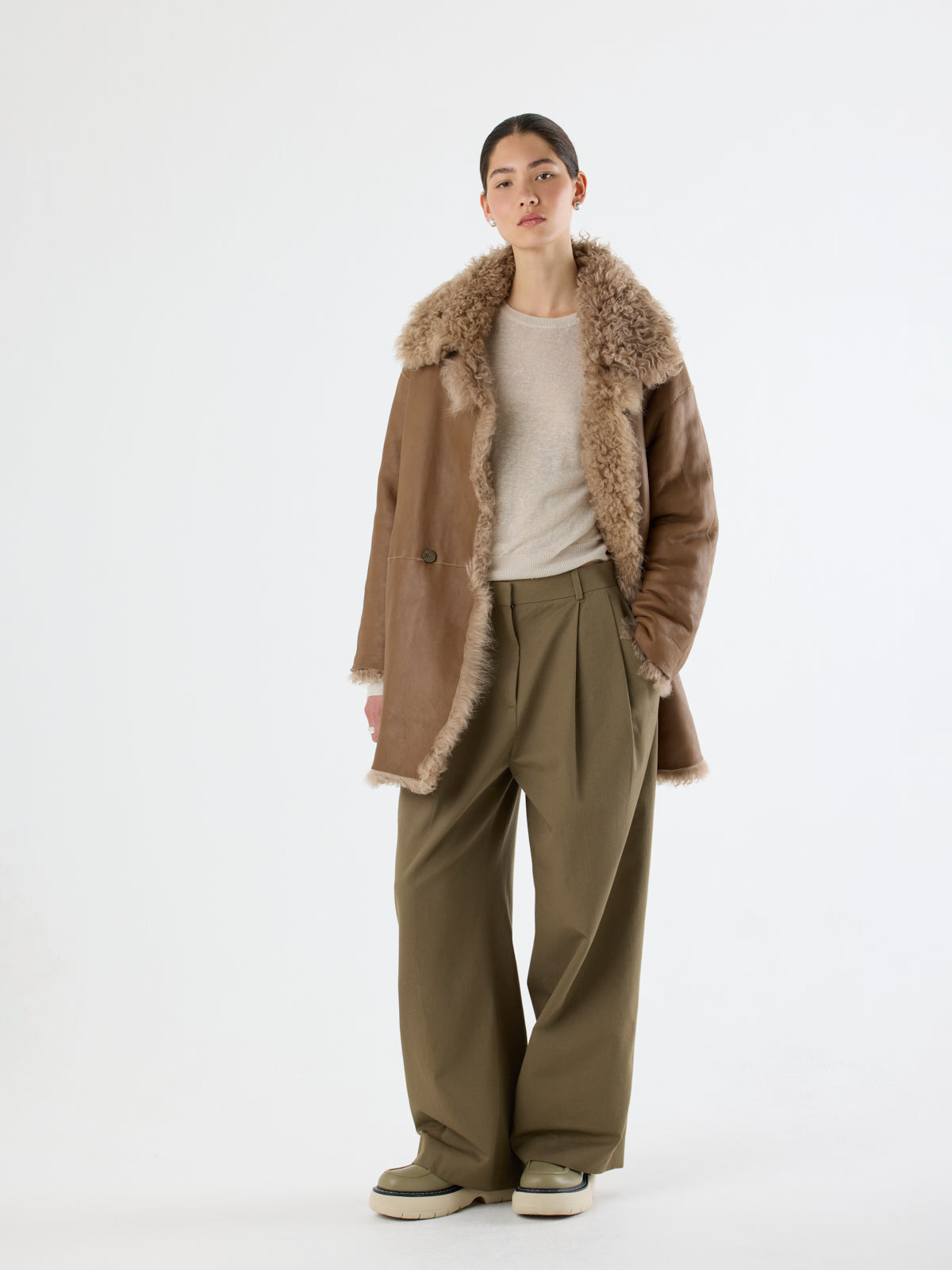 Relaxed Fit Curly Shearling Coat