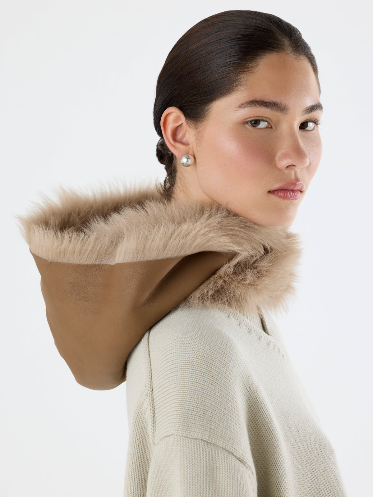 Camel Reversible Shearling Hood | Women | Gushlow & Cole