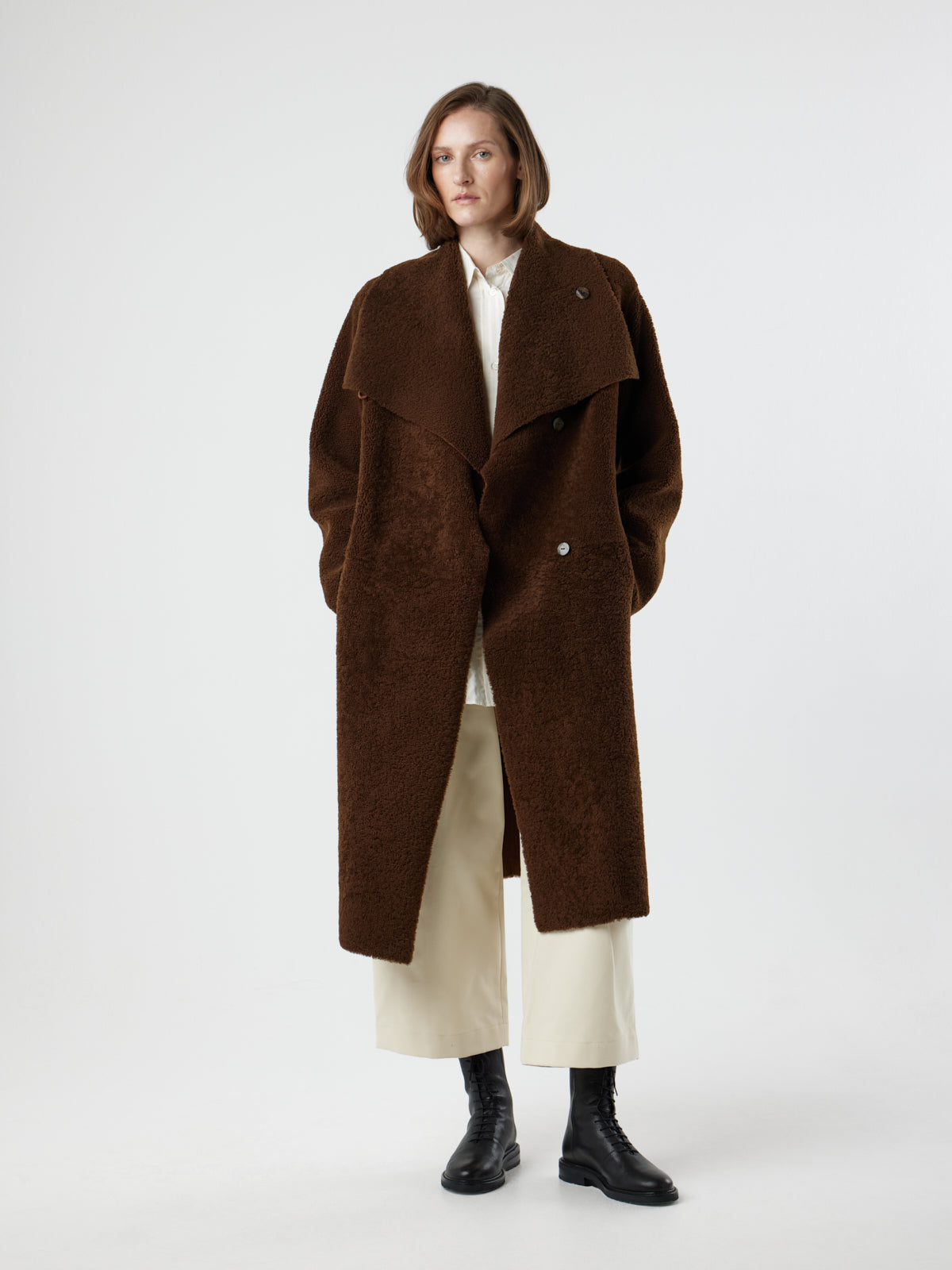 Funnel Collar Shearling Coat