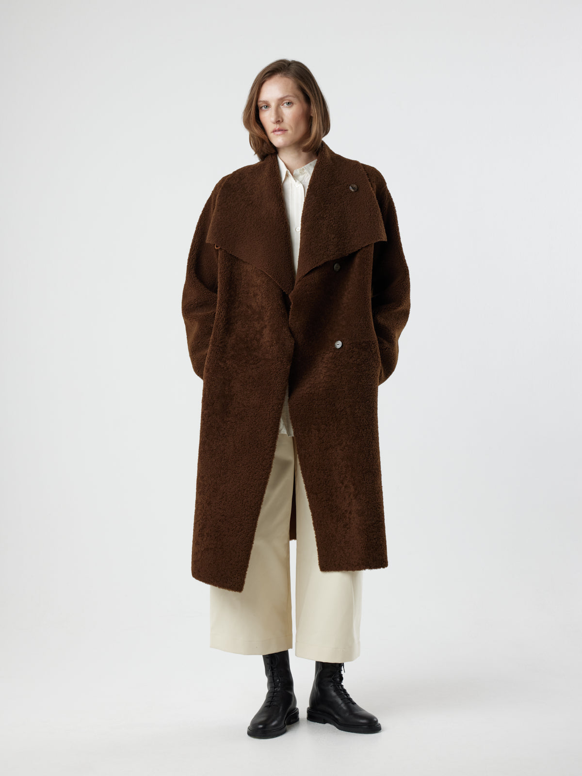 Funnel Collar Shearling Coat