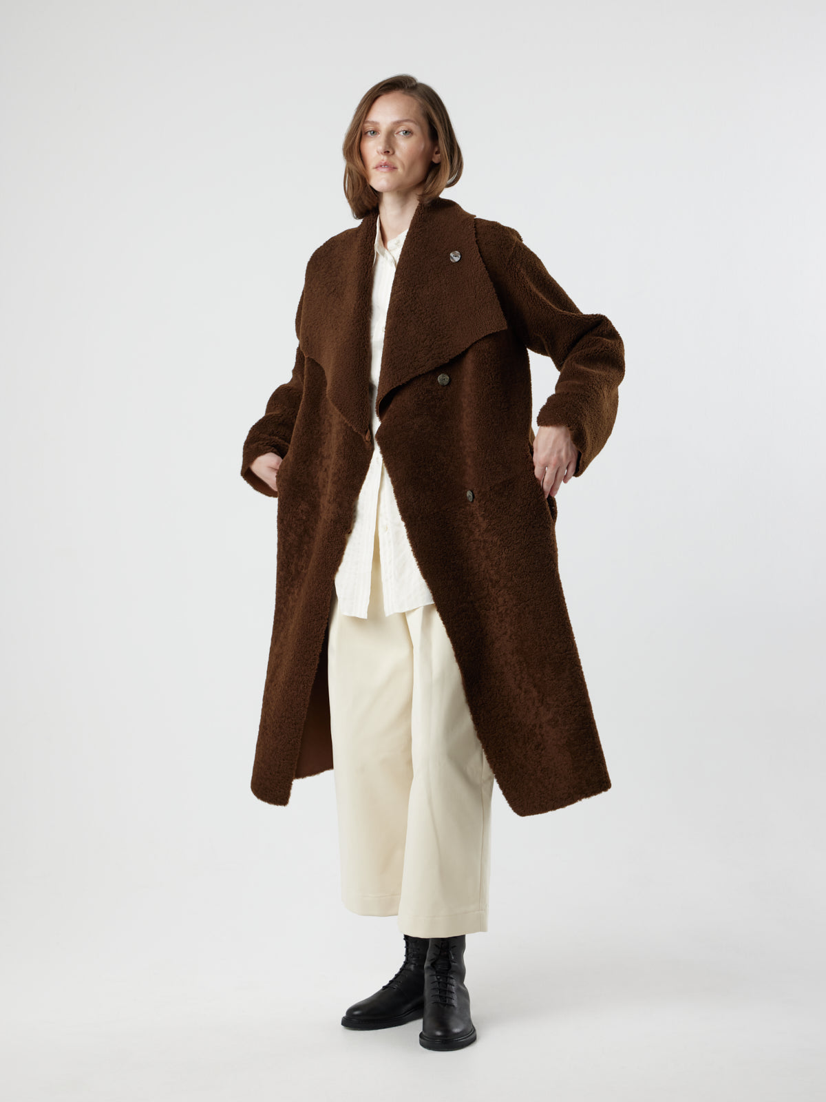 Funnel Collar Shearling Coat
