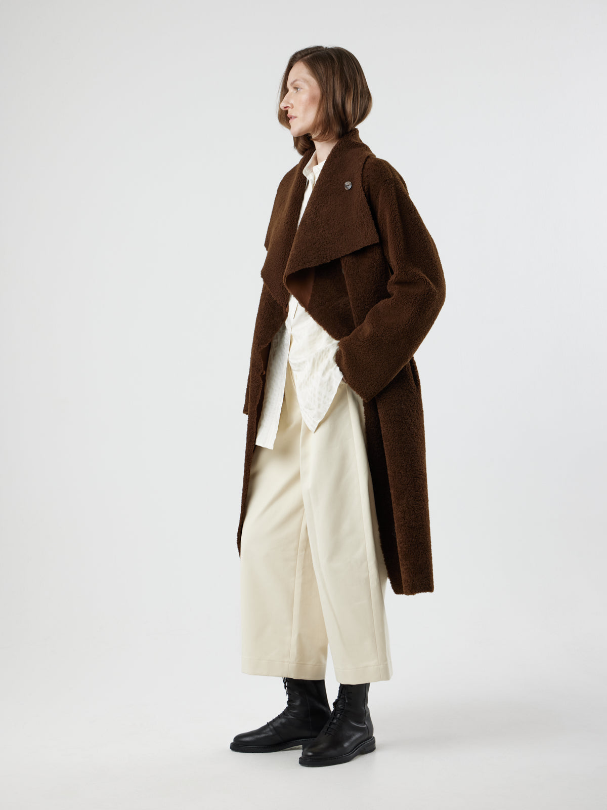 Funnel Collar Shearling Coat