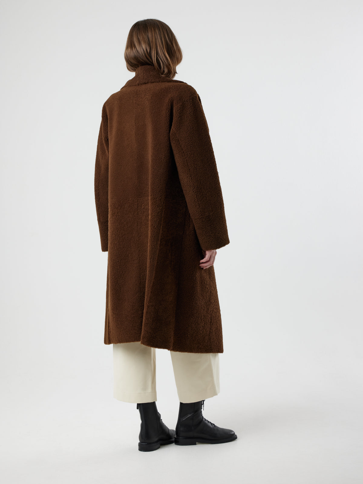 Funnel Collar Shearling Coat