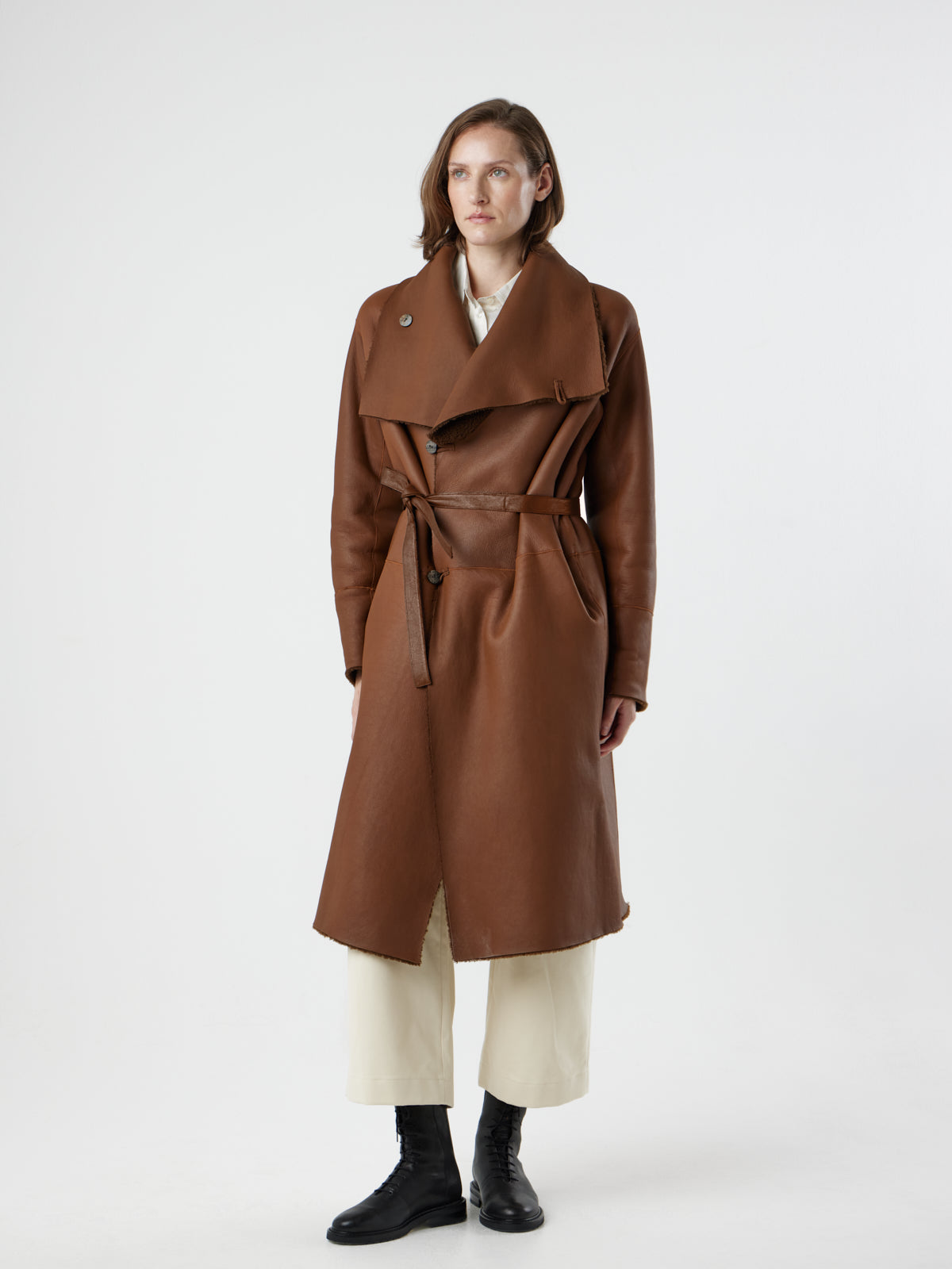 Funnel Collar Shearling Coat