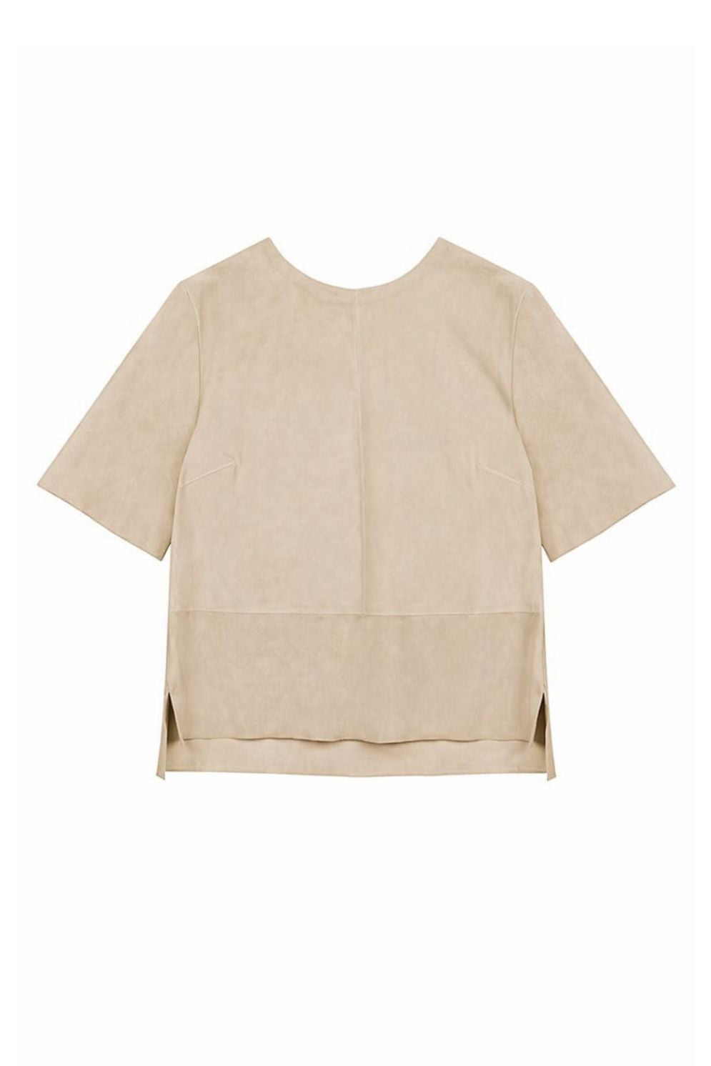 cream suede t shirt top on white background by gushlow & cole