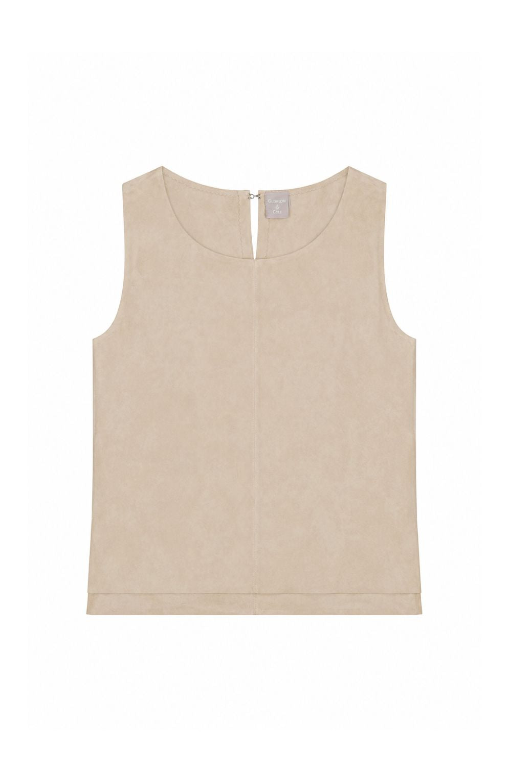 cream suede vest top on white background by gushlow & cole