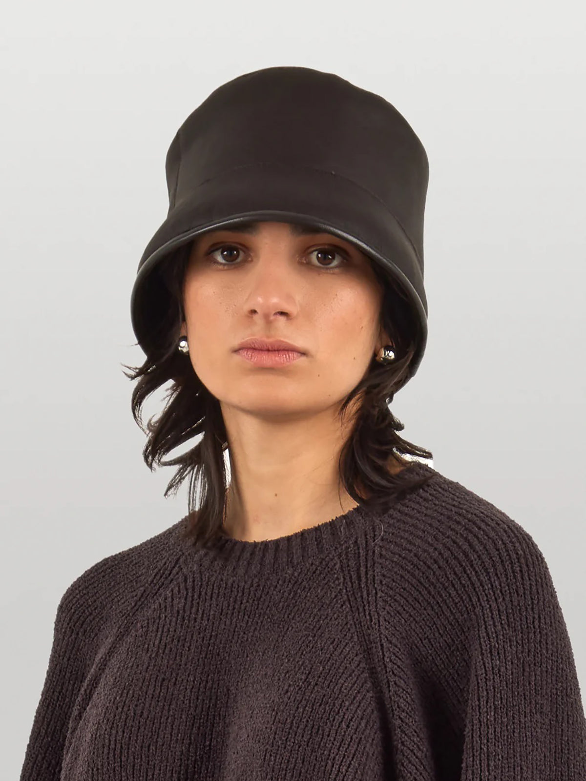 Shearling Bucket Hat with Leather Trim