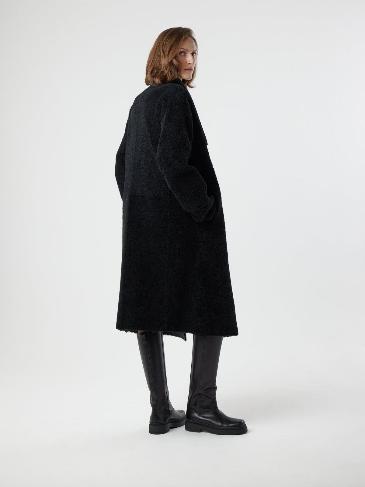 Funnel Collar Shearling Coat
