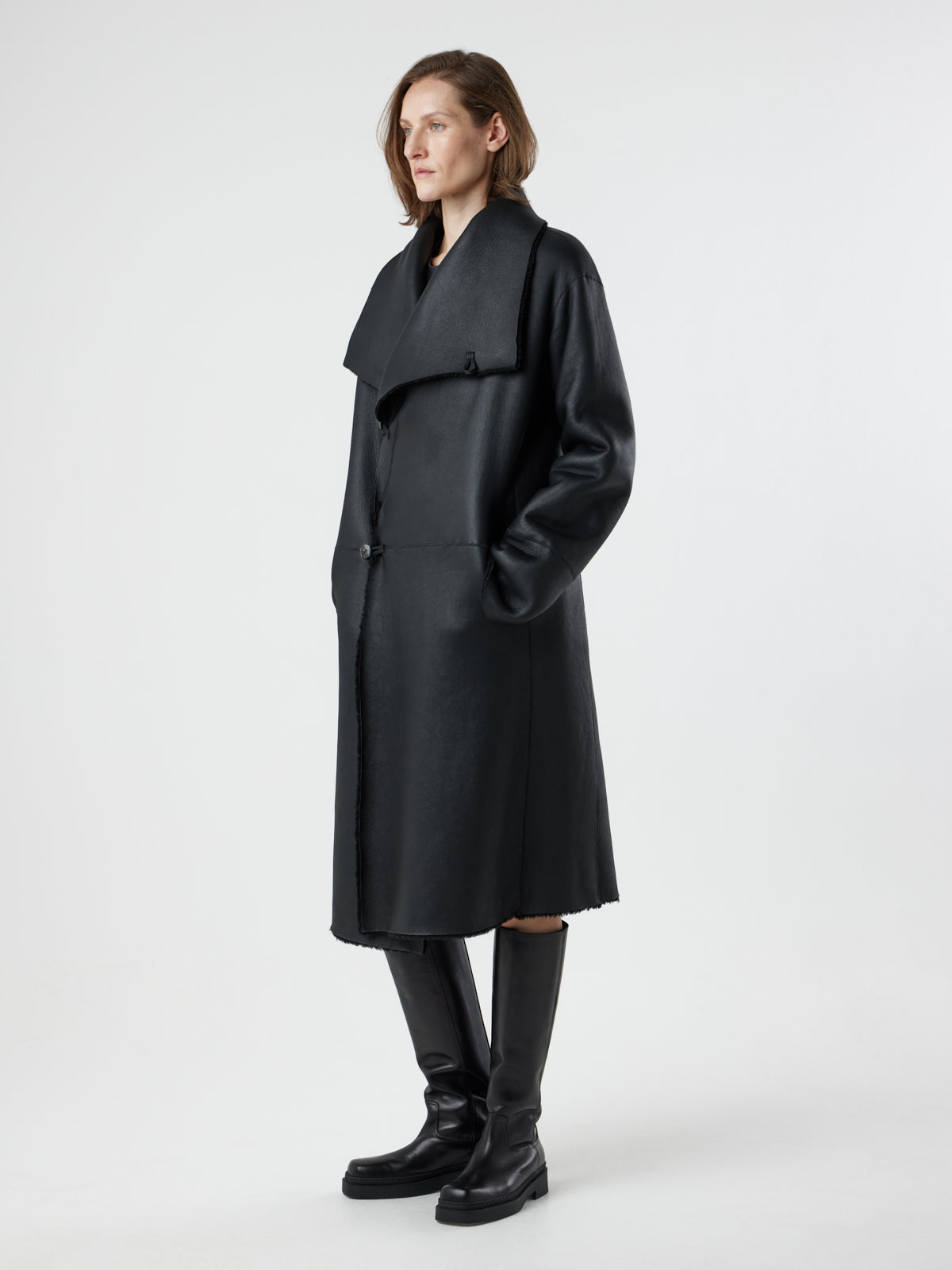 Funnel Collar Shearling Coat