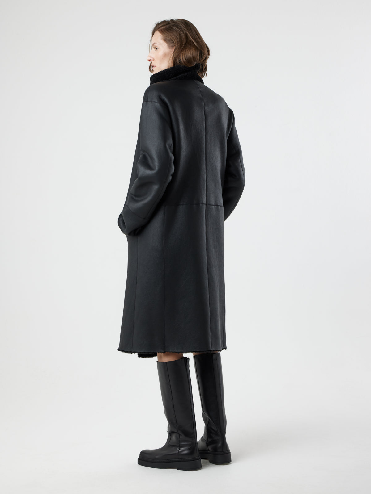 Funnel Collar Shearling Coat
