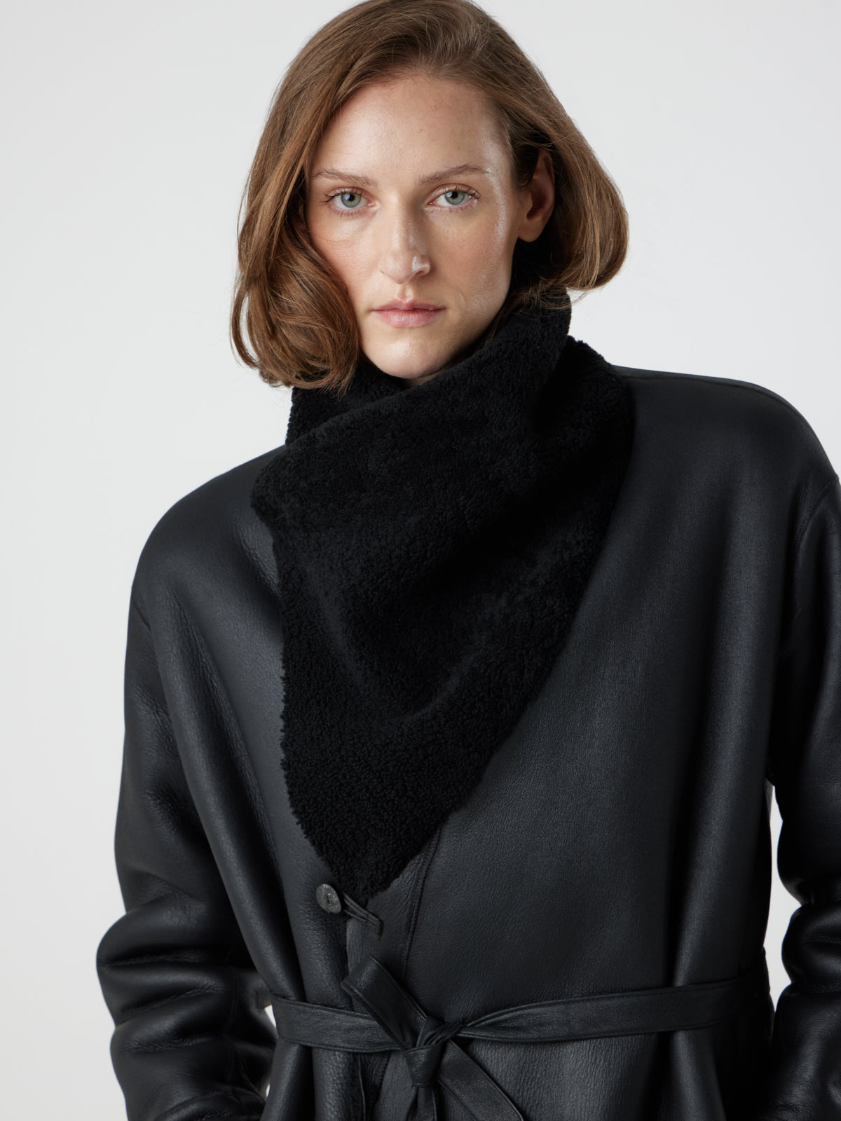 Funnel Collar Shearling Coat