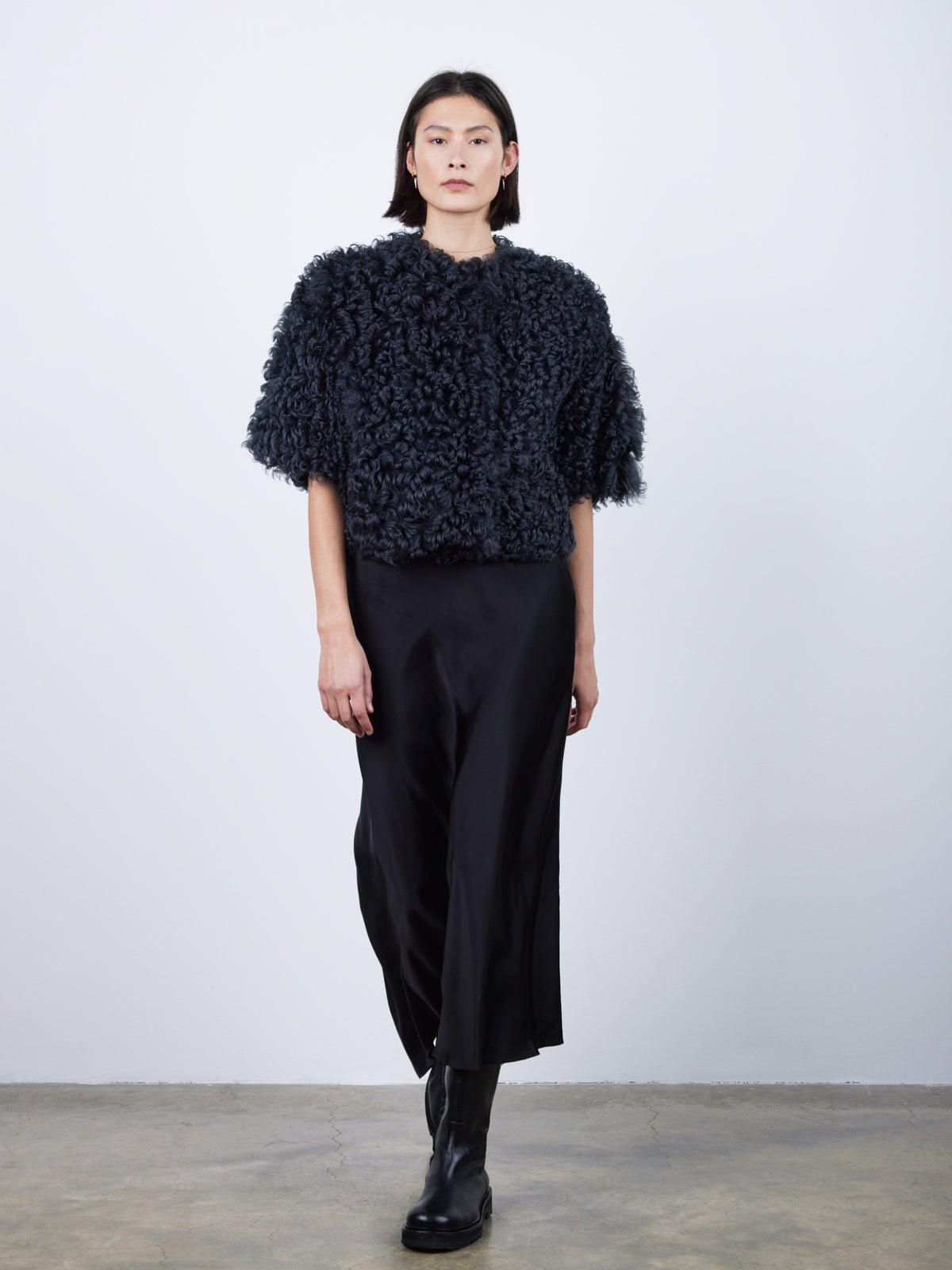 Graphite Black Shearling Jacket | Womens | Gushlow & Cole-model full length front