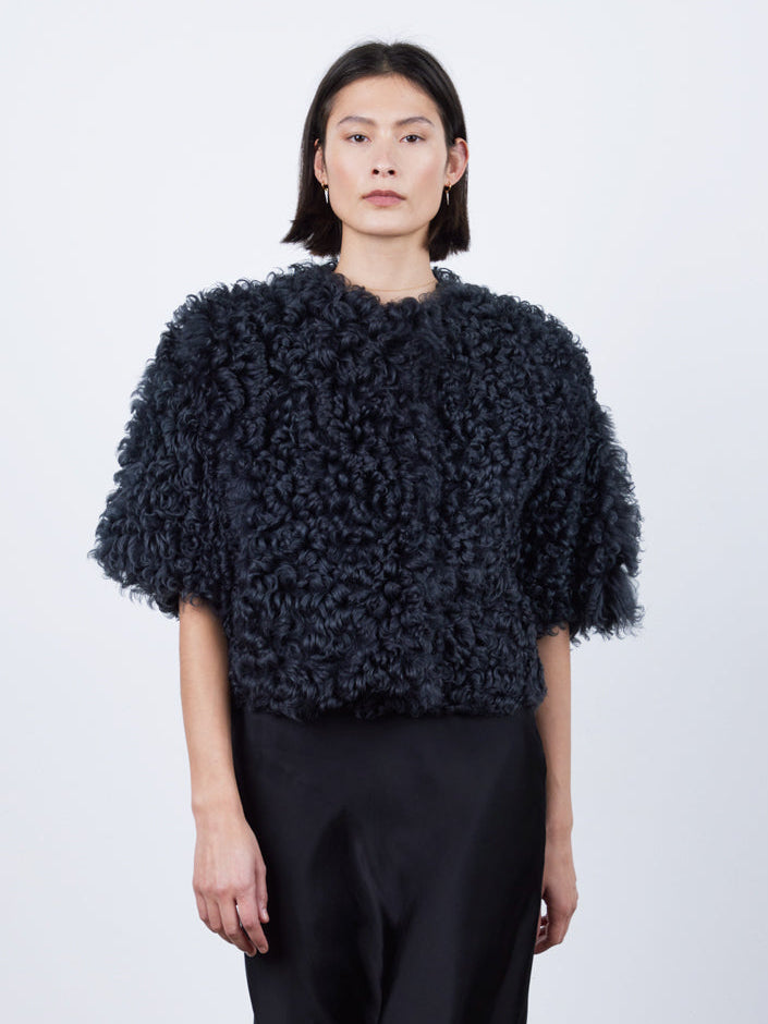 Graphite Black Shearling Jacket | Womens | Gushlow & Cole-model full length front