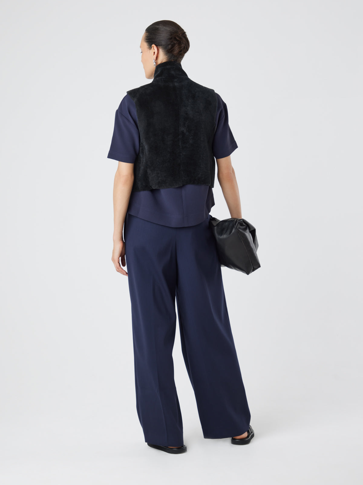 Graphite Black Short Shearling Gilet | Womens | Gushlow & Cole - model back