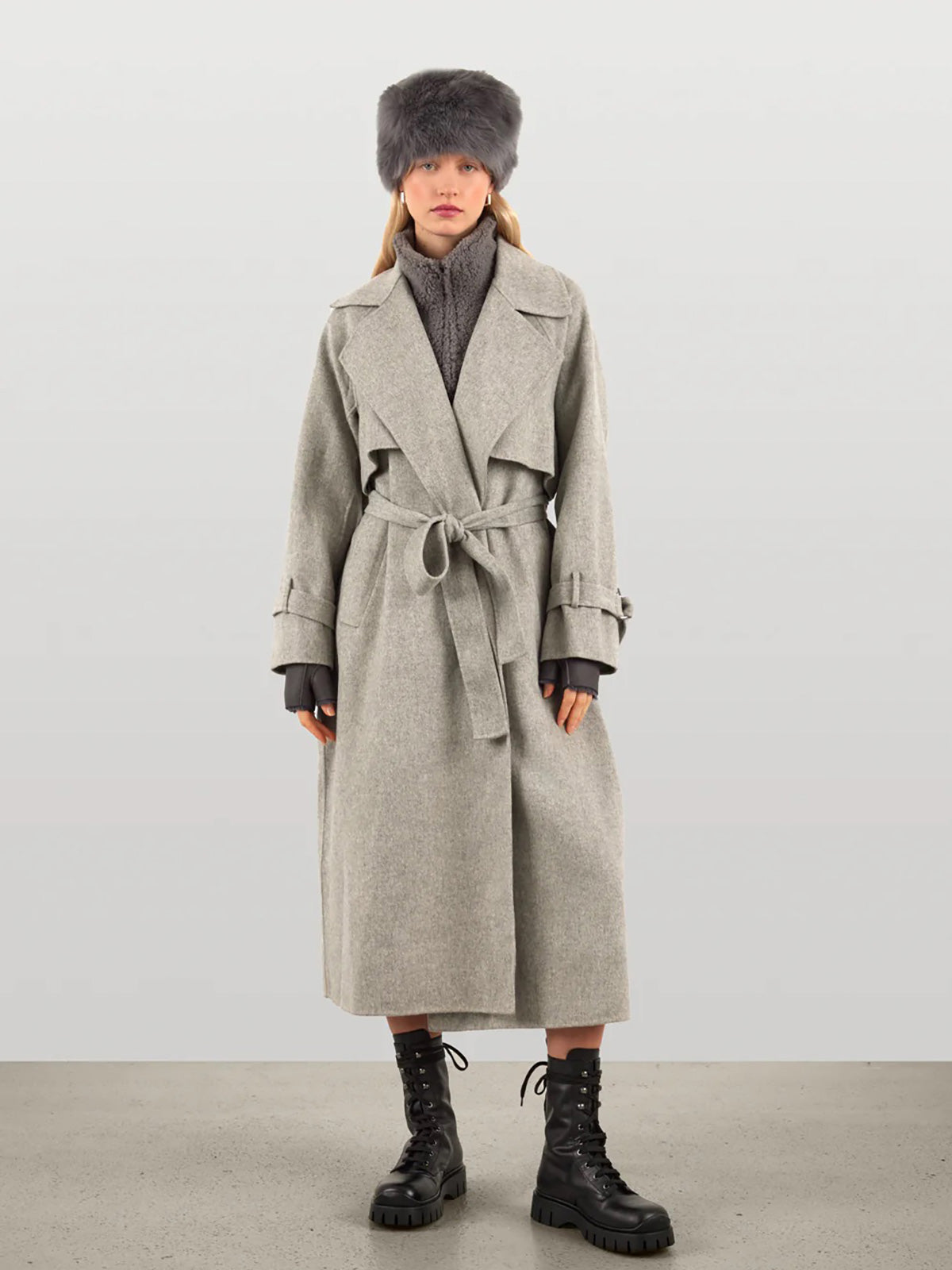 Cream Shearling Russian Hat | Womens | Gushlow & Cole-full length on model