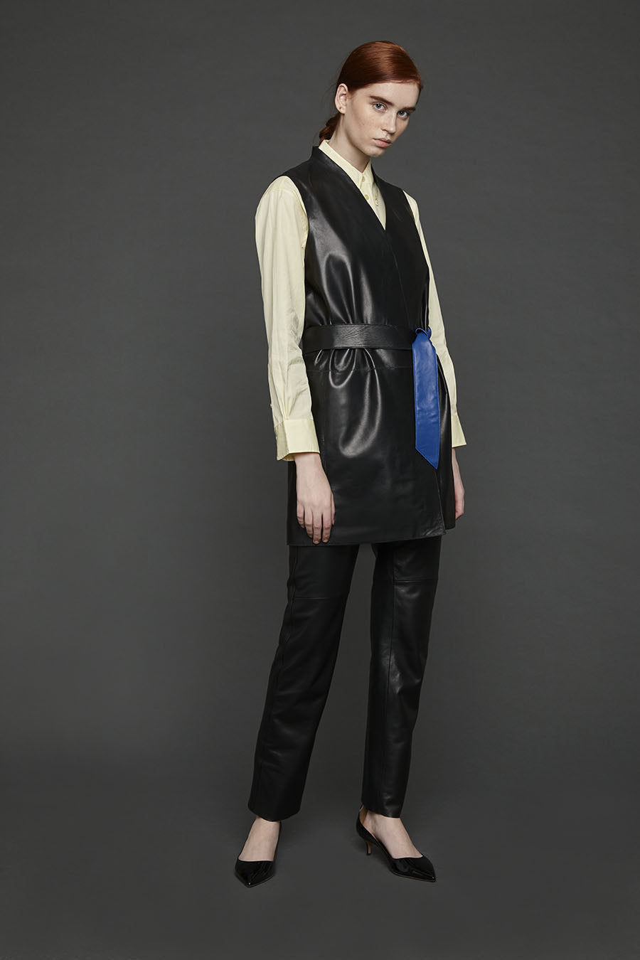 Stand Collar Leather Gilet in Black | Women | Gushlow & Cole 1