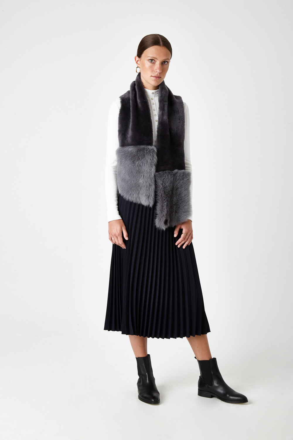 shearling baby mixed texture scarf