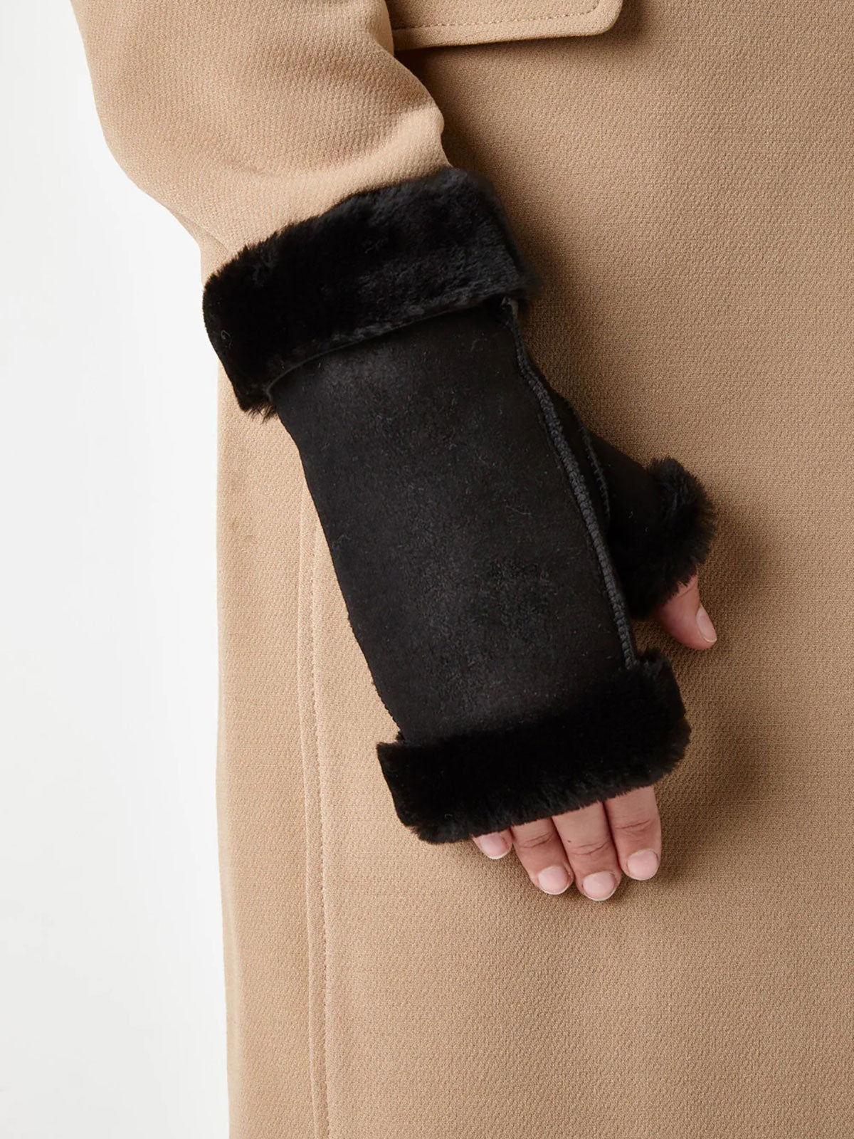 fingerless shearling mittens