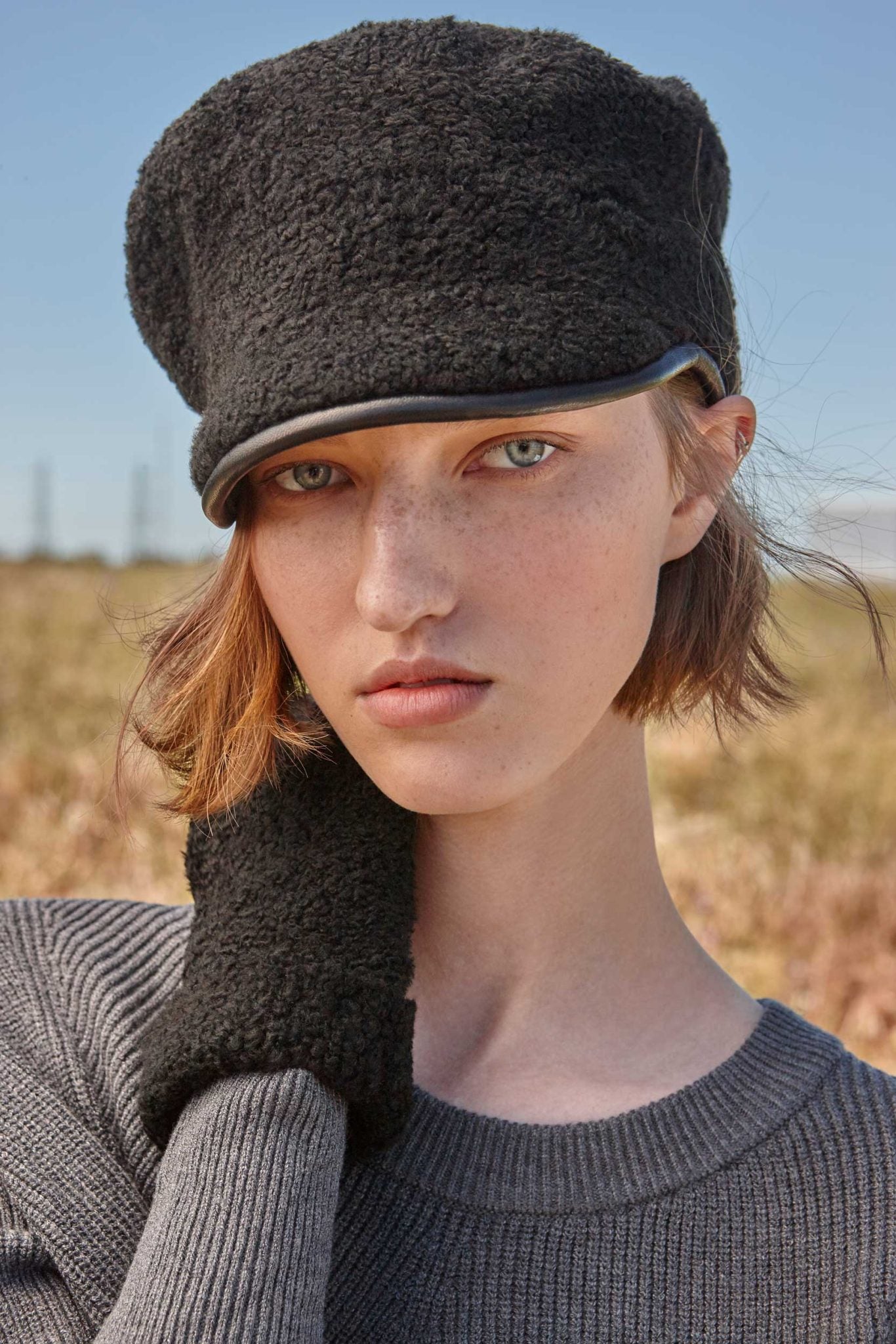 Leather Bound Shearling Cap