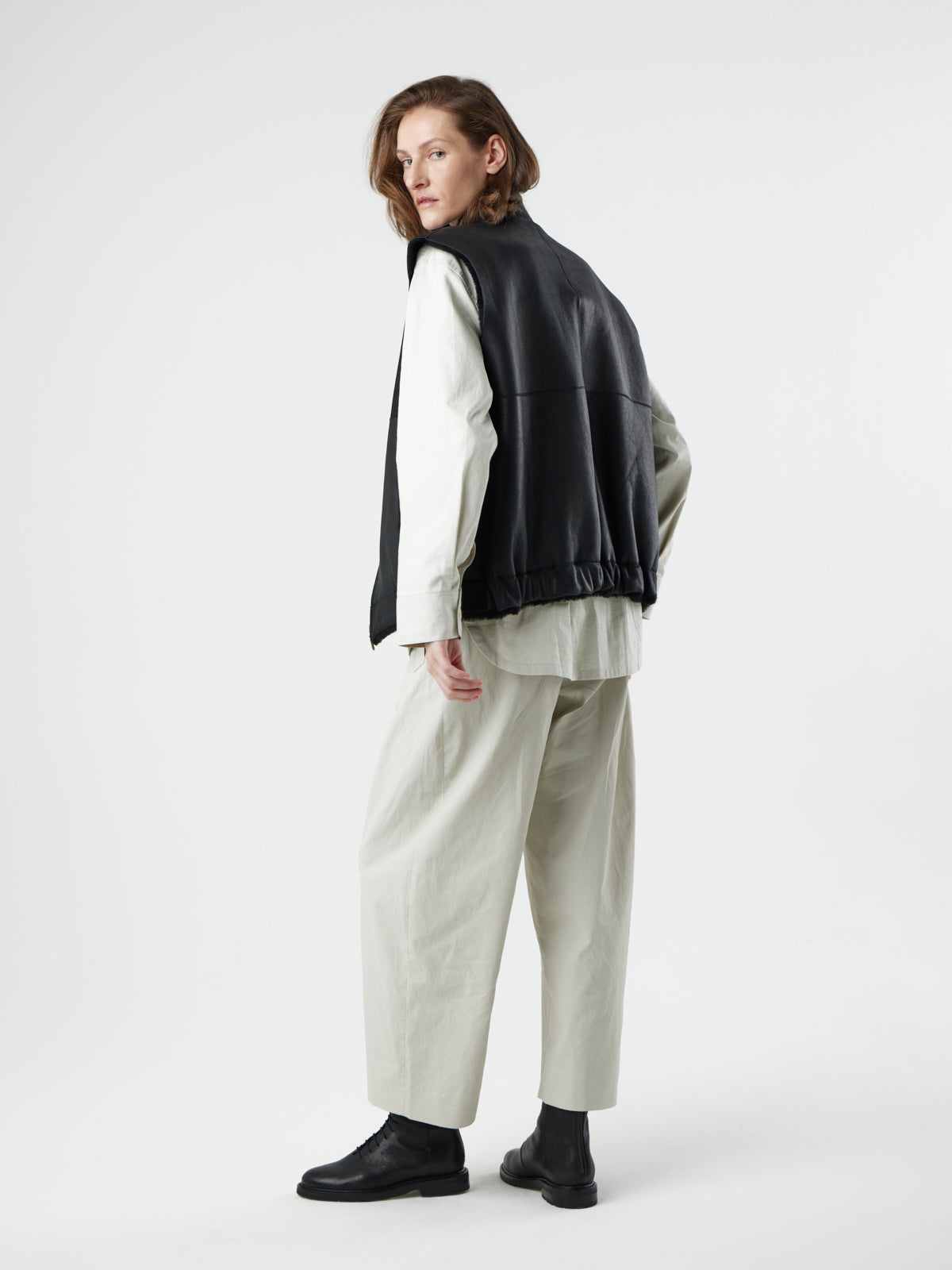 woman wearing Joyce Black Shearling Gilet by Gushlow and Cole