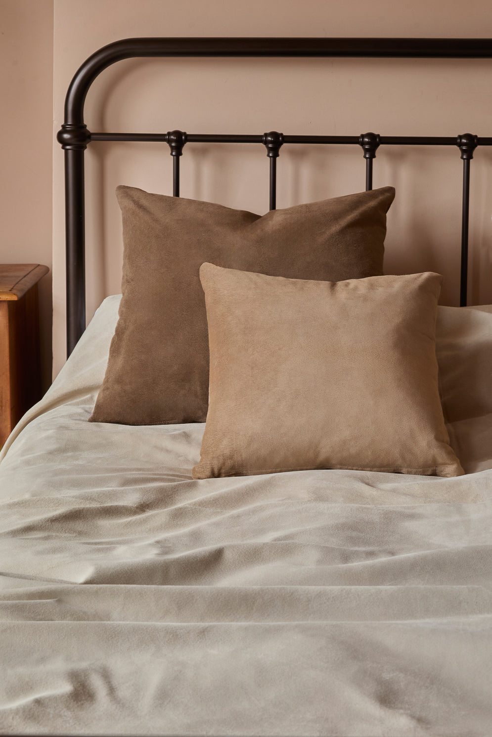 Large Brown Suede Scatter Cushion | Home | Gushlow & Cole - suede cushions on bed