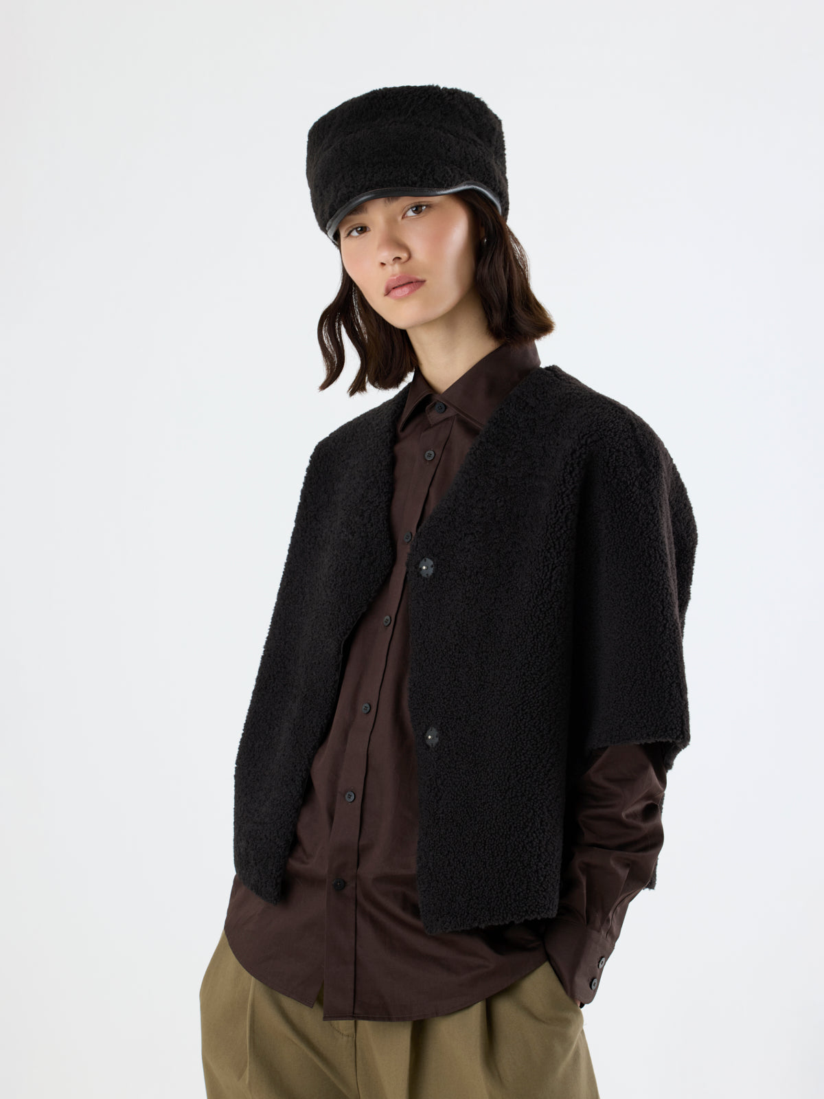 Leather Bound Shearling Cap