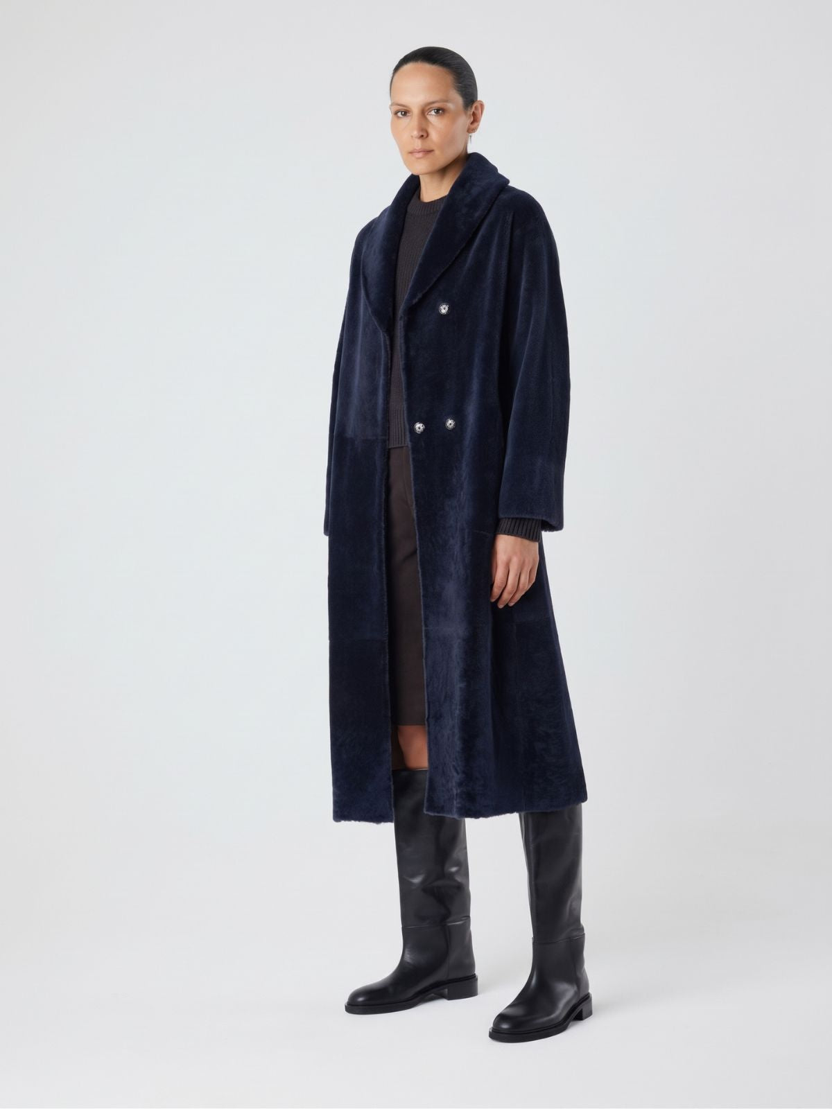 Longline Neat Shearling Shawl Coat