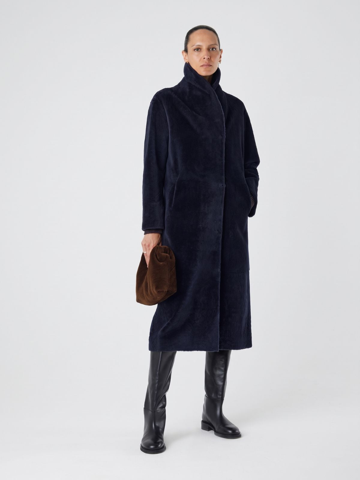 Longline Neat Shearling Shawl Coat