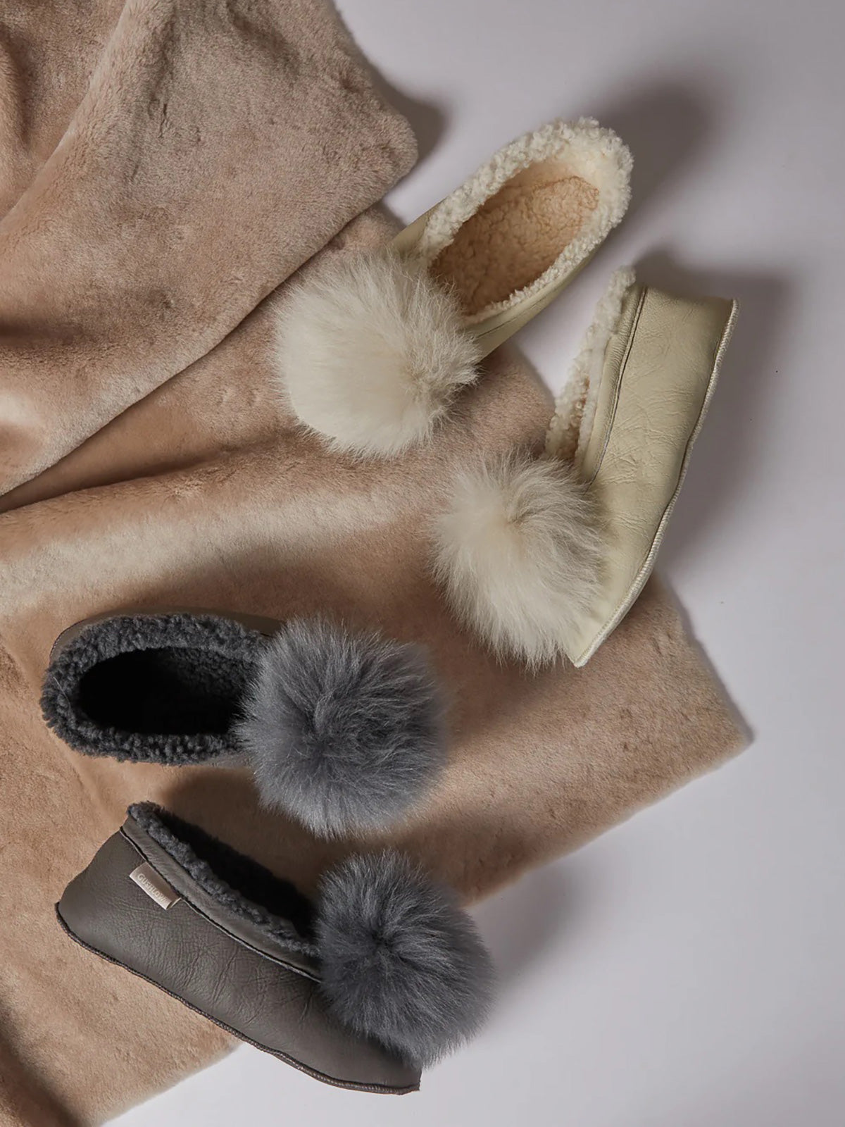 Margot Shearling Slippers gushlow and cole lifestyle grey and white