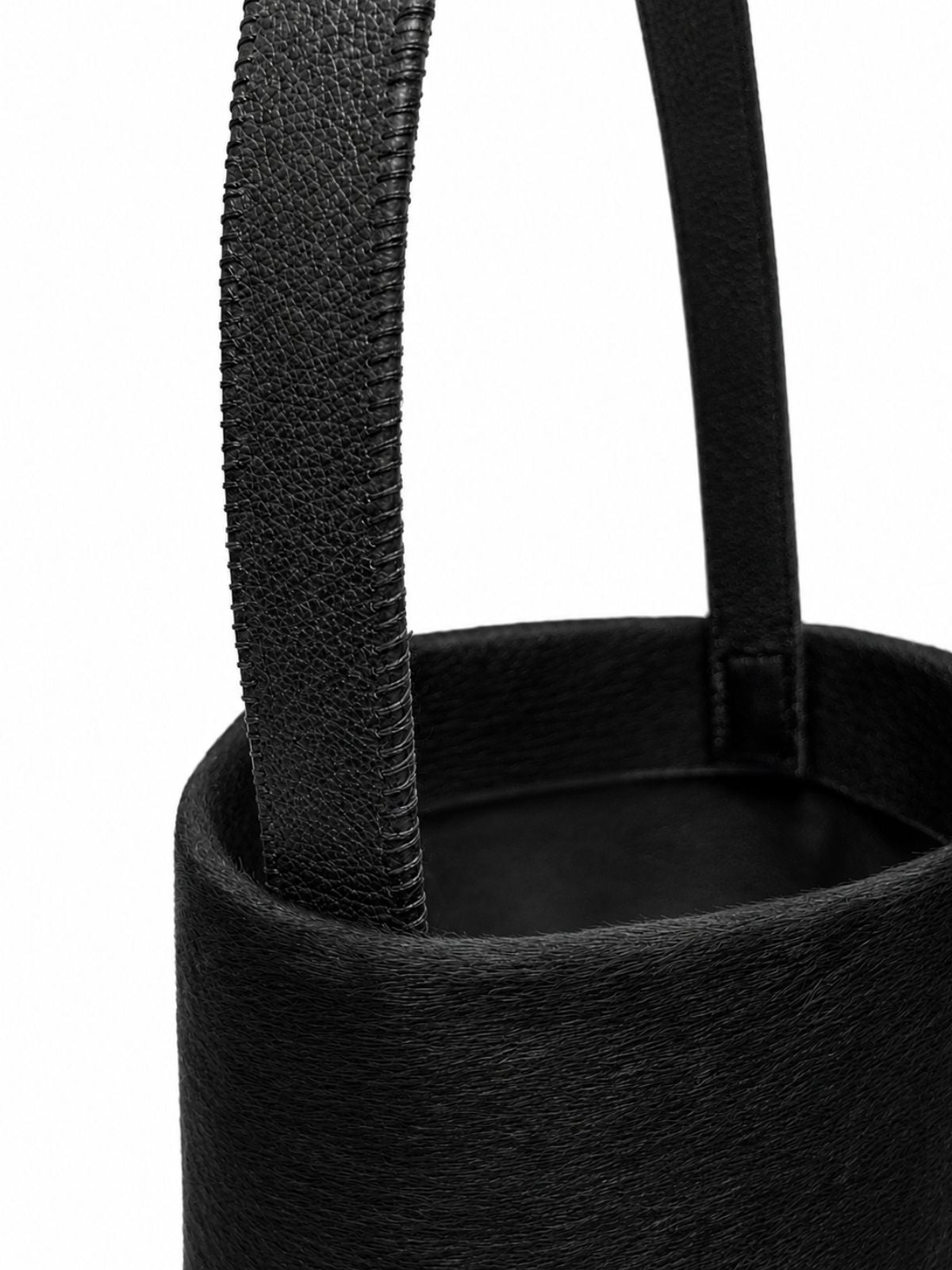 crop in of maye small black bucket tote bag by gushlow & cole on white background