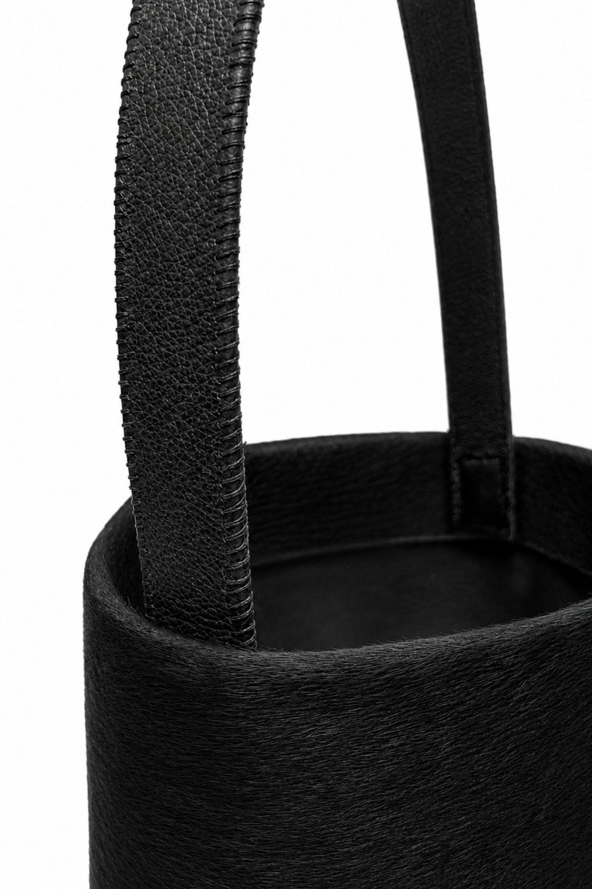 crop in of maye small black bucket tote bag by gushlow & cole on white background