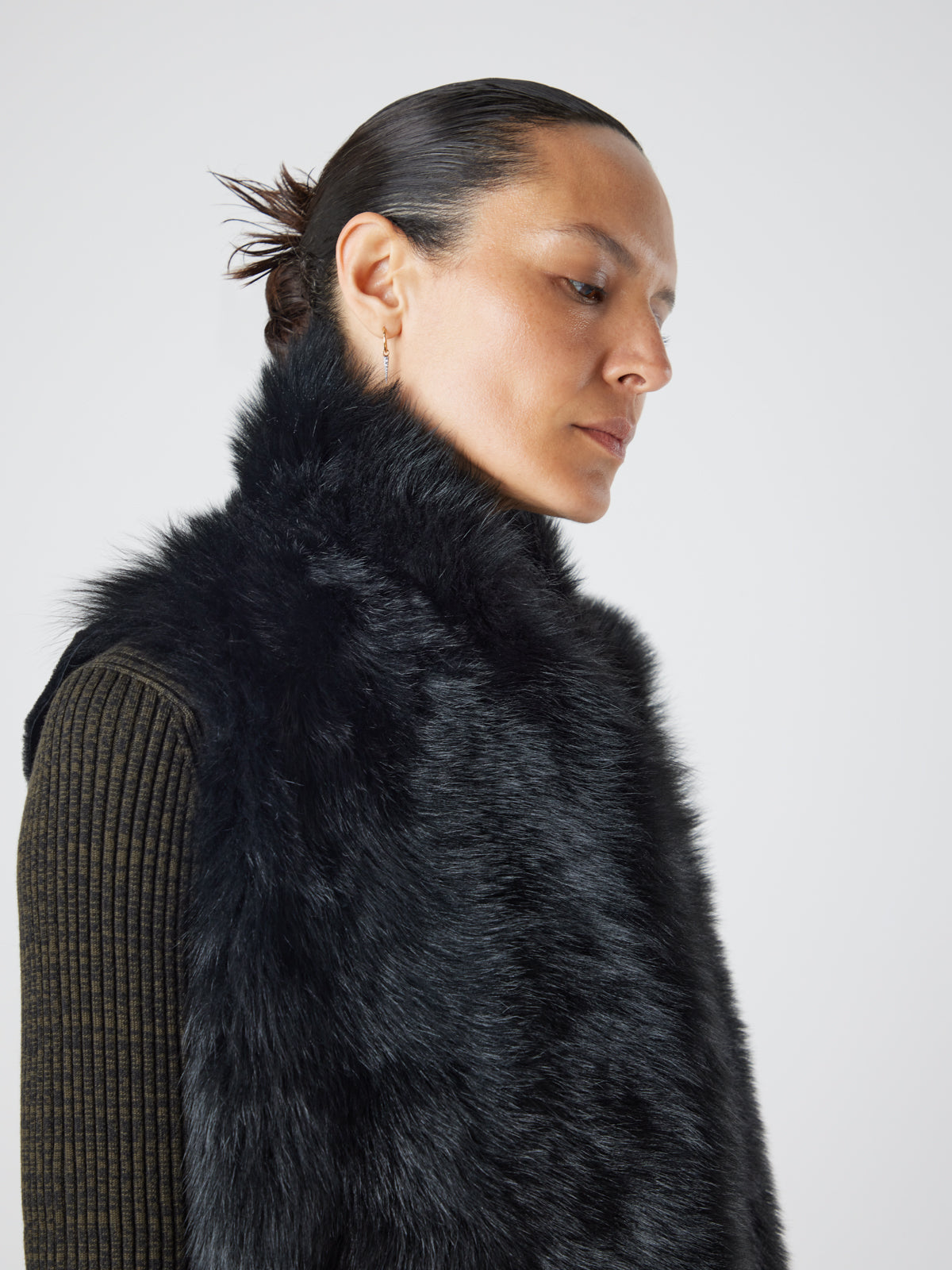 Mid Length Black Shearling Gilet | Womens | Gushlow & Cole - model crop