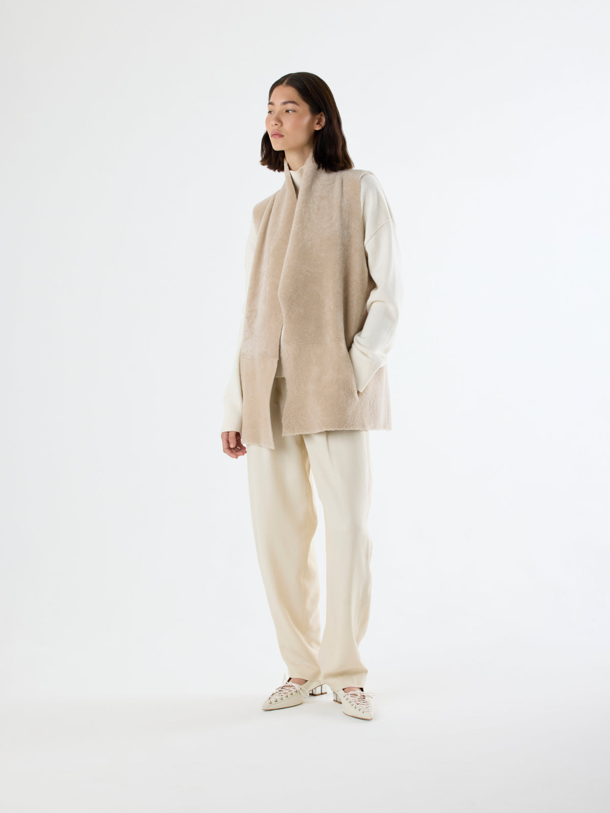 Natural Edge Mid Length Shearling Gilet