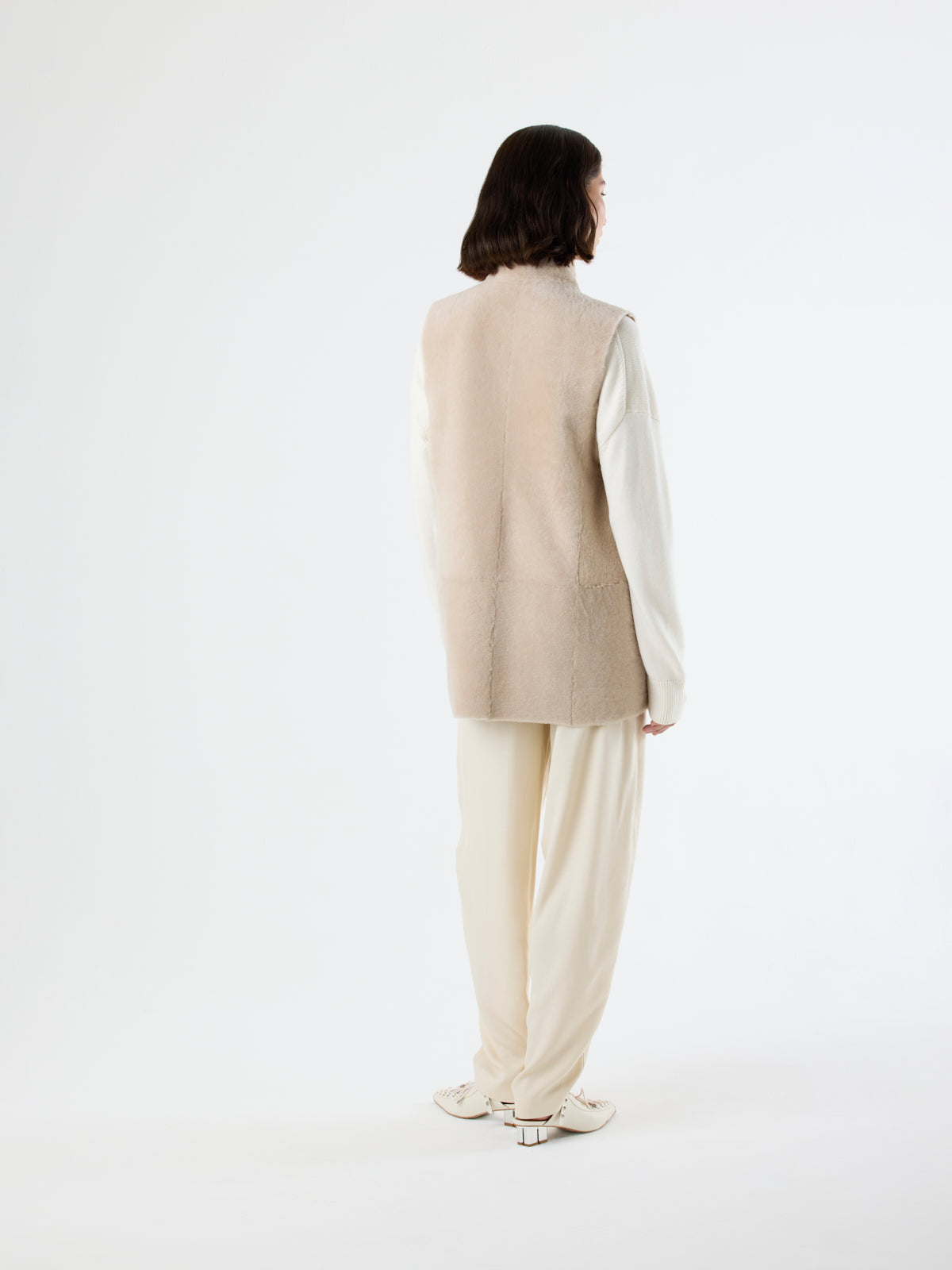 Natural Edge Mid Length Shearling Gilet