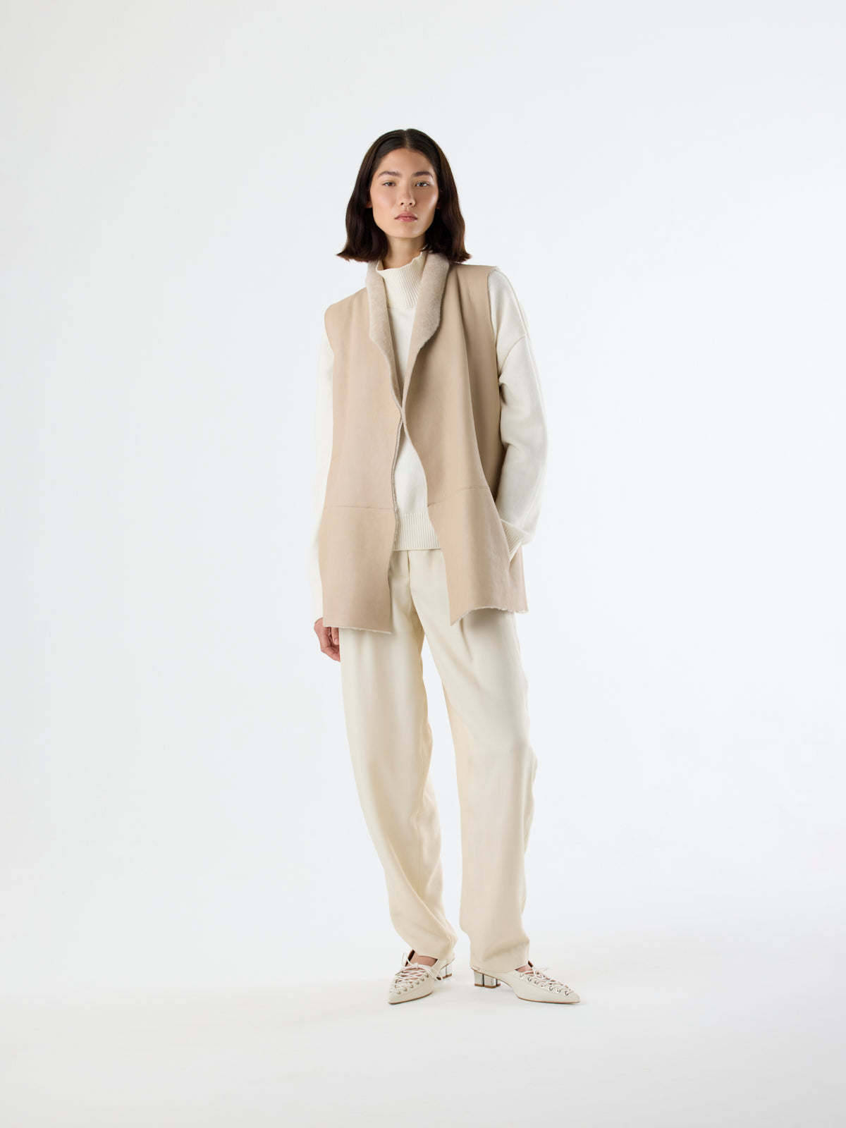 Natural Edge Mid Length Shearling Gilet