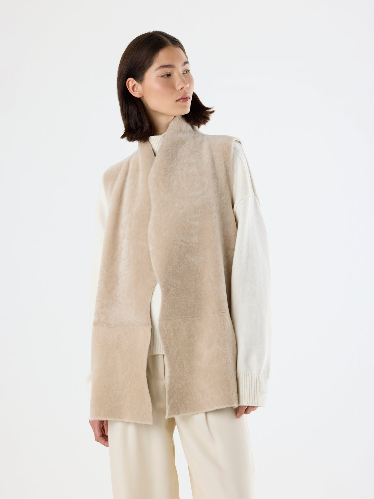 Natural Edge Mid Length Shearling Gilet