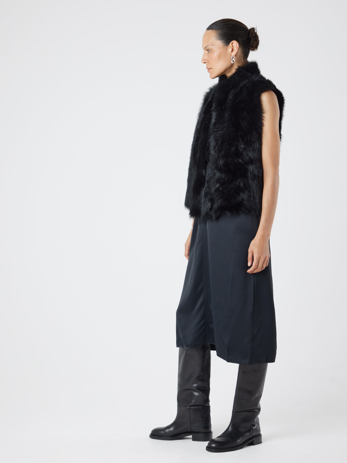 Natural Edge Black Shearling Gilet | Womens | Gushlow & Cole-full length wool out side