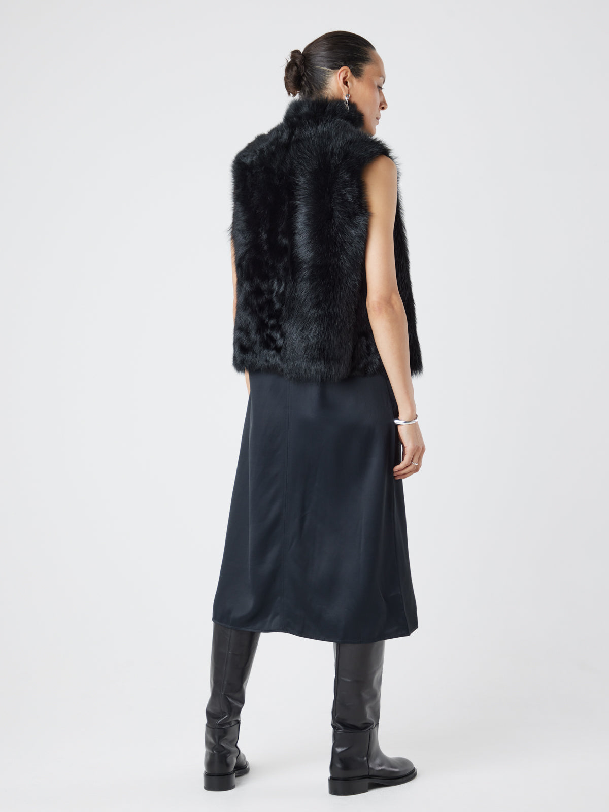 Natural Edge Black Shearling Gilet | Womens | Gushlow & Cole-full length wool out back
