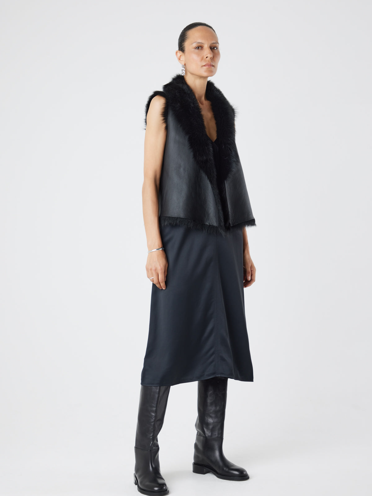 Natural Edge Black Shearling Gilet | Womens | Gushlow & Cole-full length leather out side