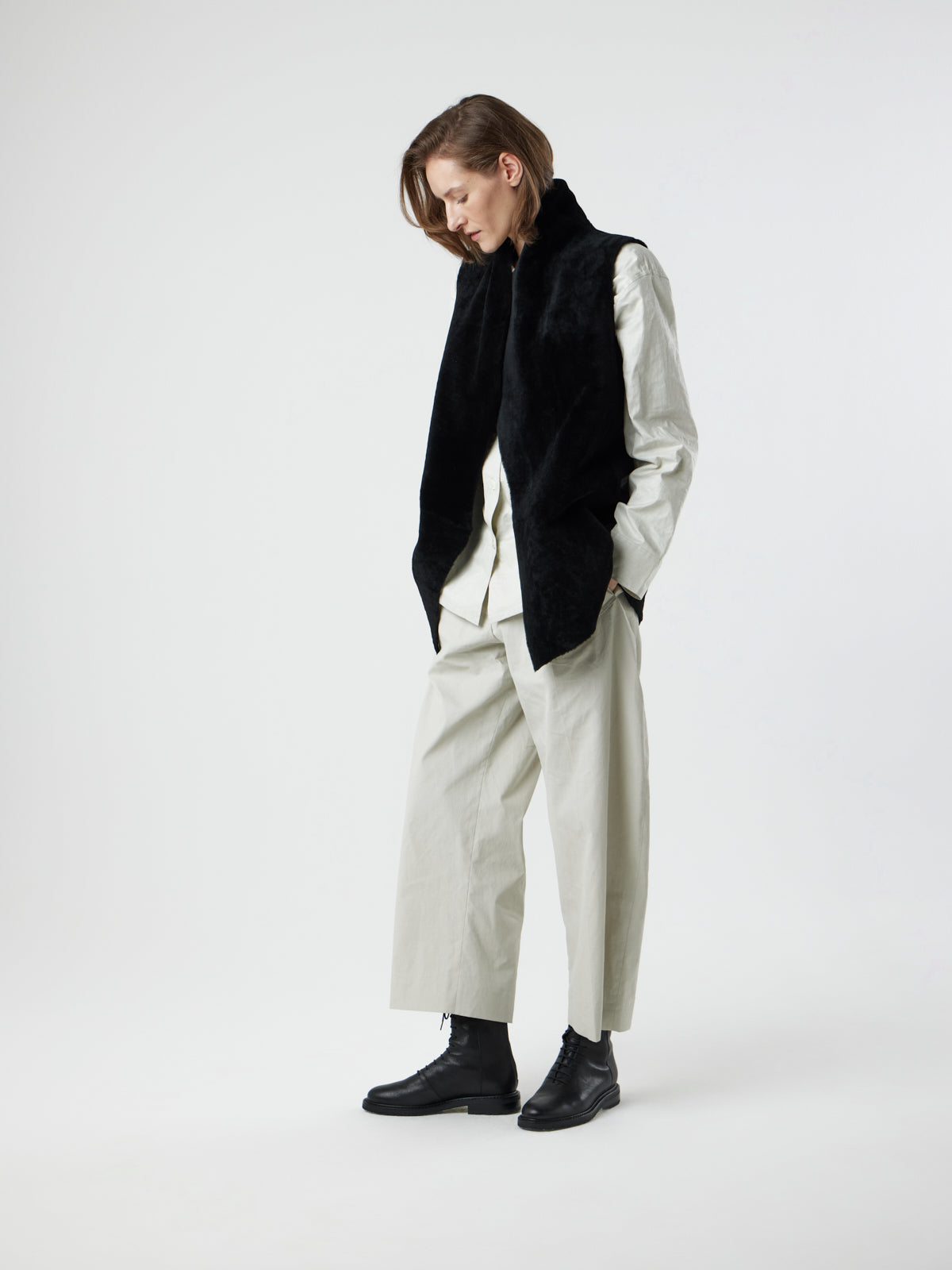 Natural Edge Mid-Length Shearling Gilet