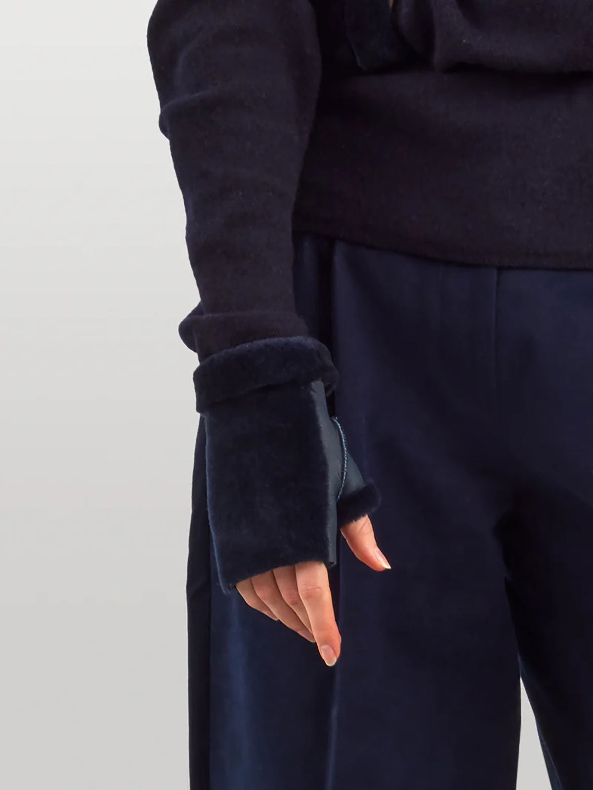 Navy Mini Shearling Mittens gushlow and cole womens model