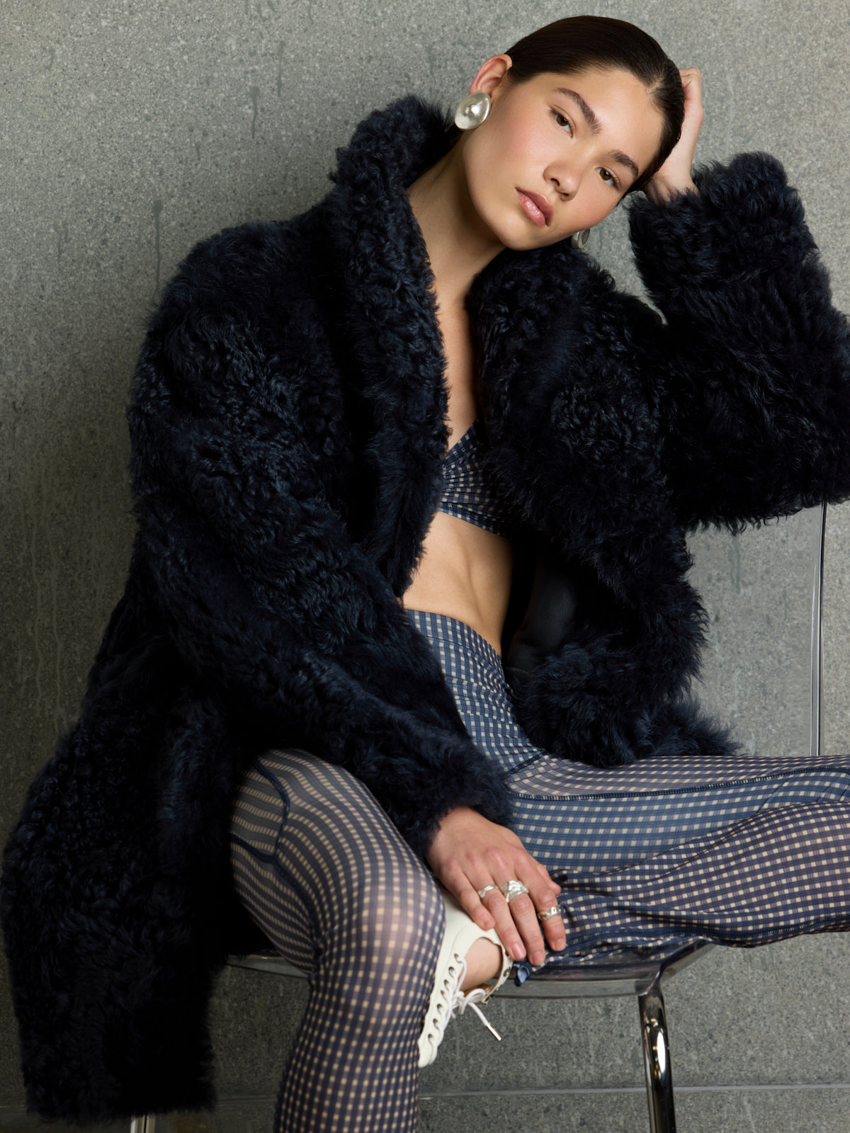 Curly Shearling Shawl Coat