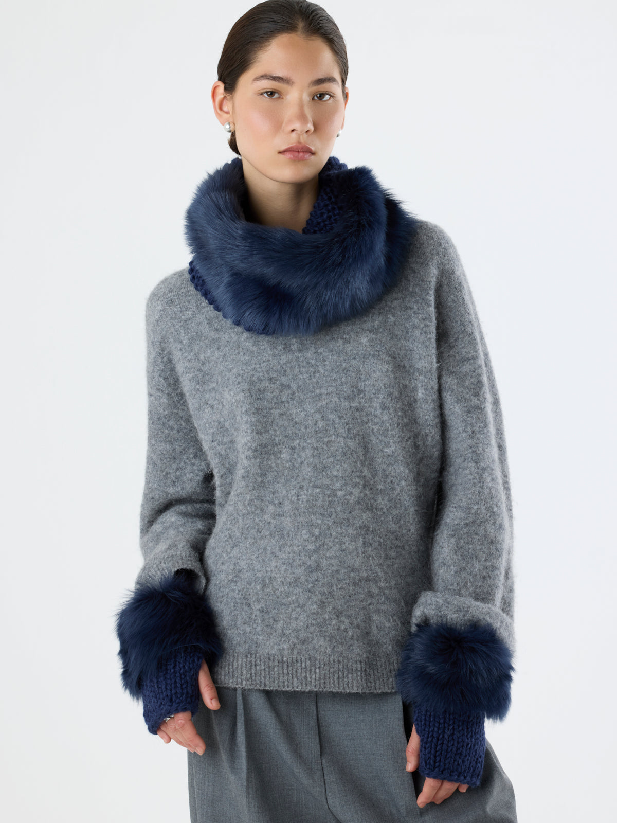 Shearling and Hand Knit Snood