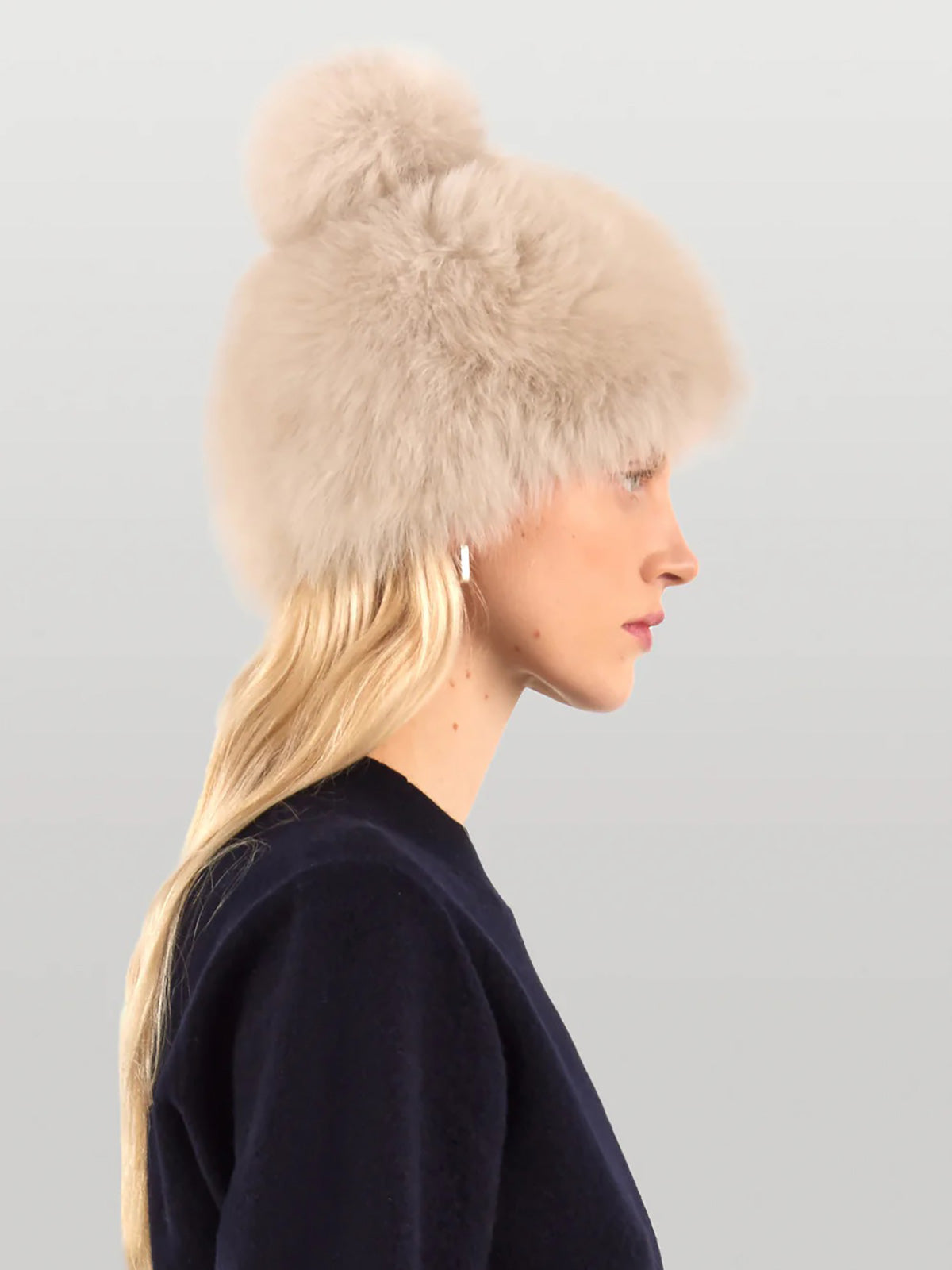 Oyster Grey Shearling Beanie Hat | Womens | Gushlow & Cole - model crop