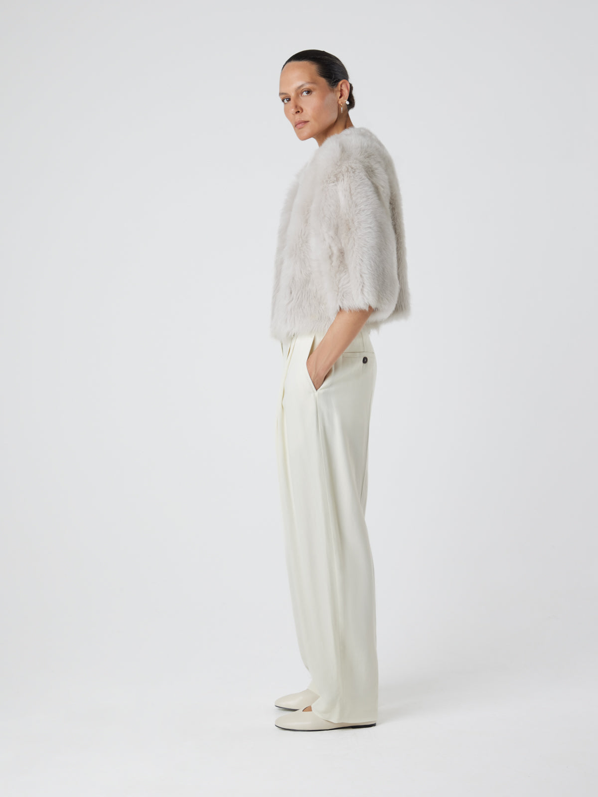 Crop Sleeve Shearling Jacket