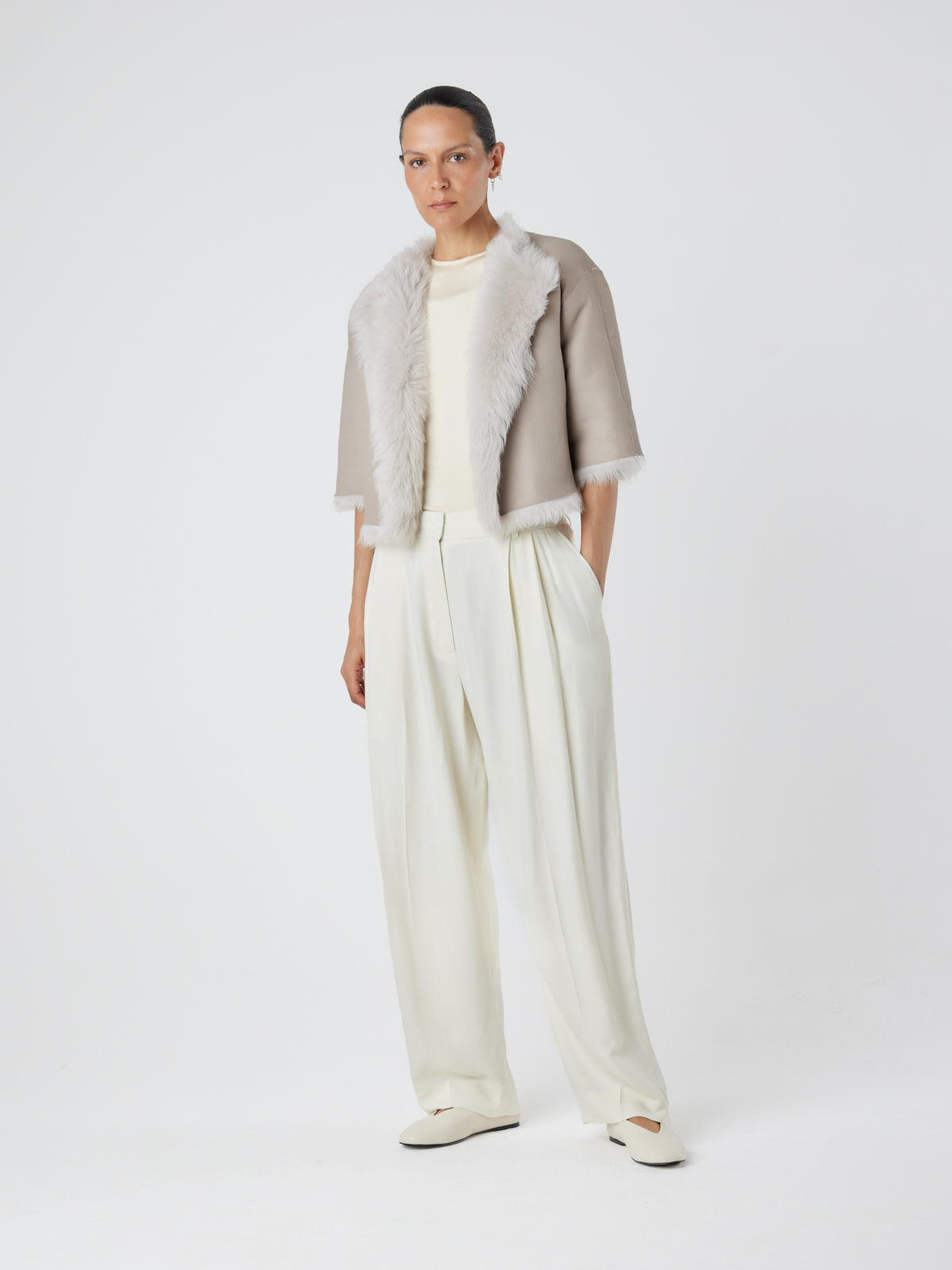 Crop Sleeve Shearling Jacket