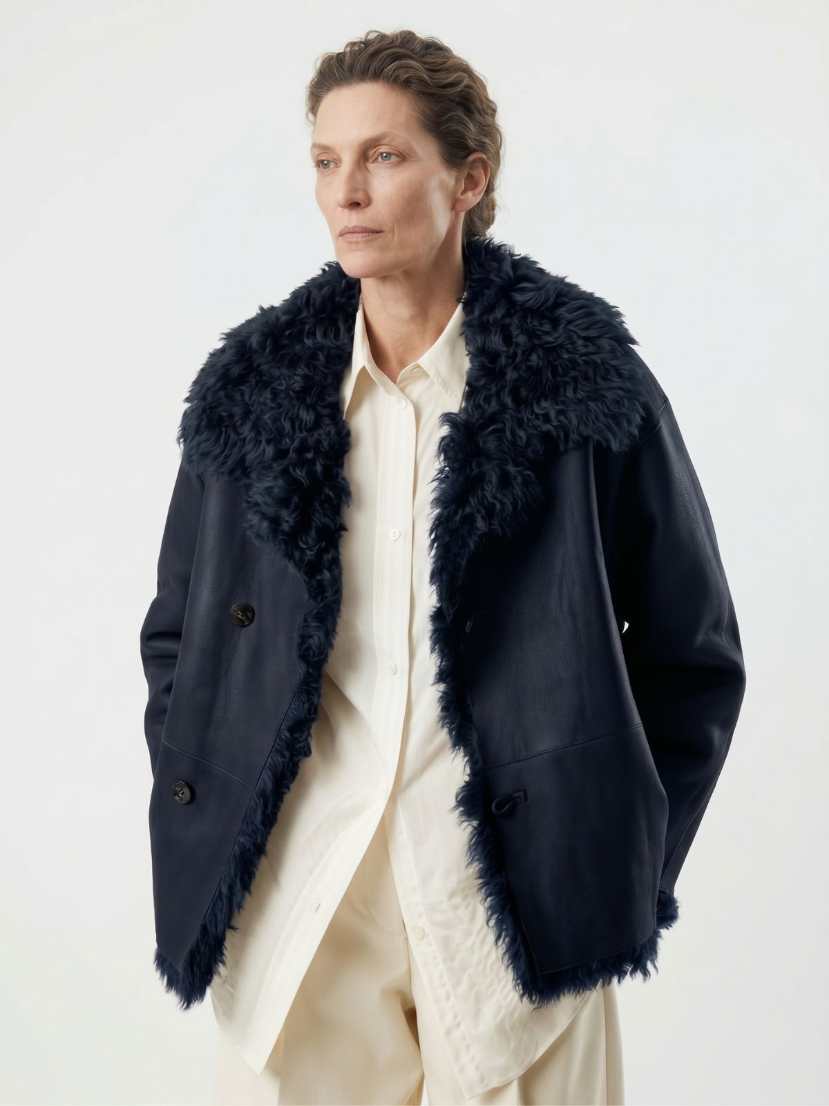 Relaxed Fit Curly Shearling Jacket