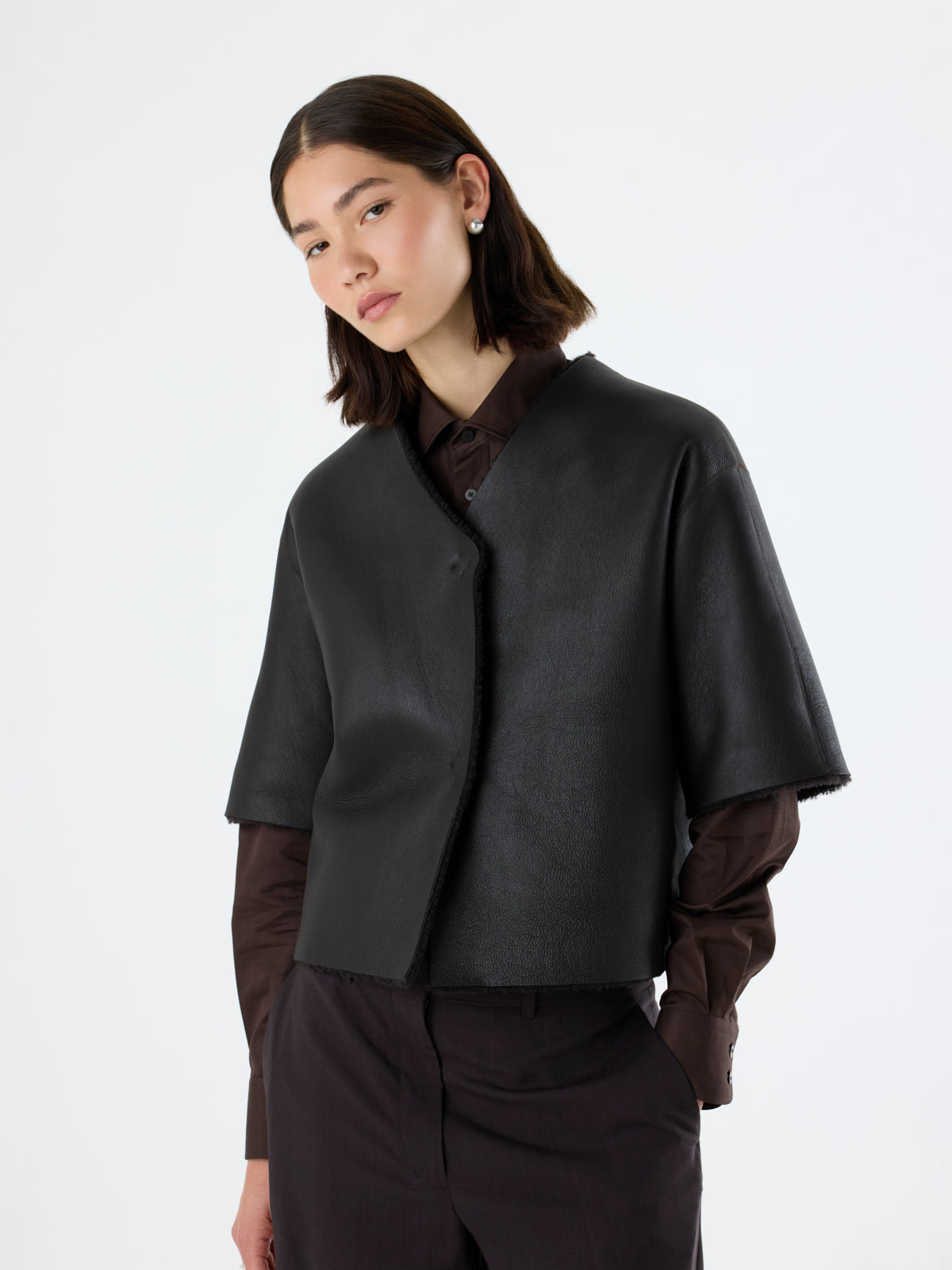 Short Sleeve Shearling Cardigan